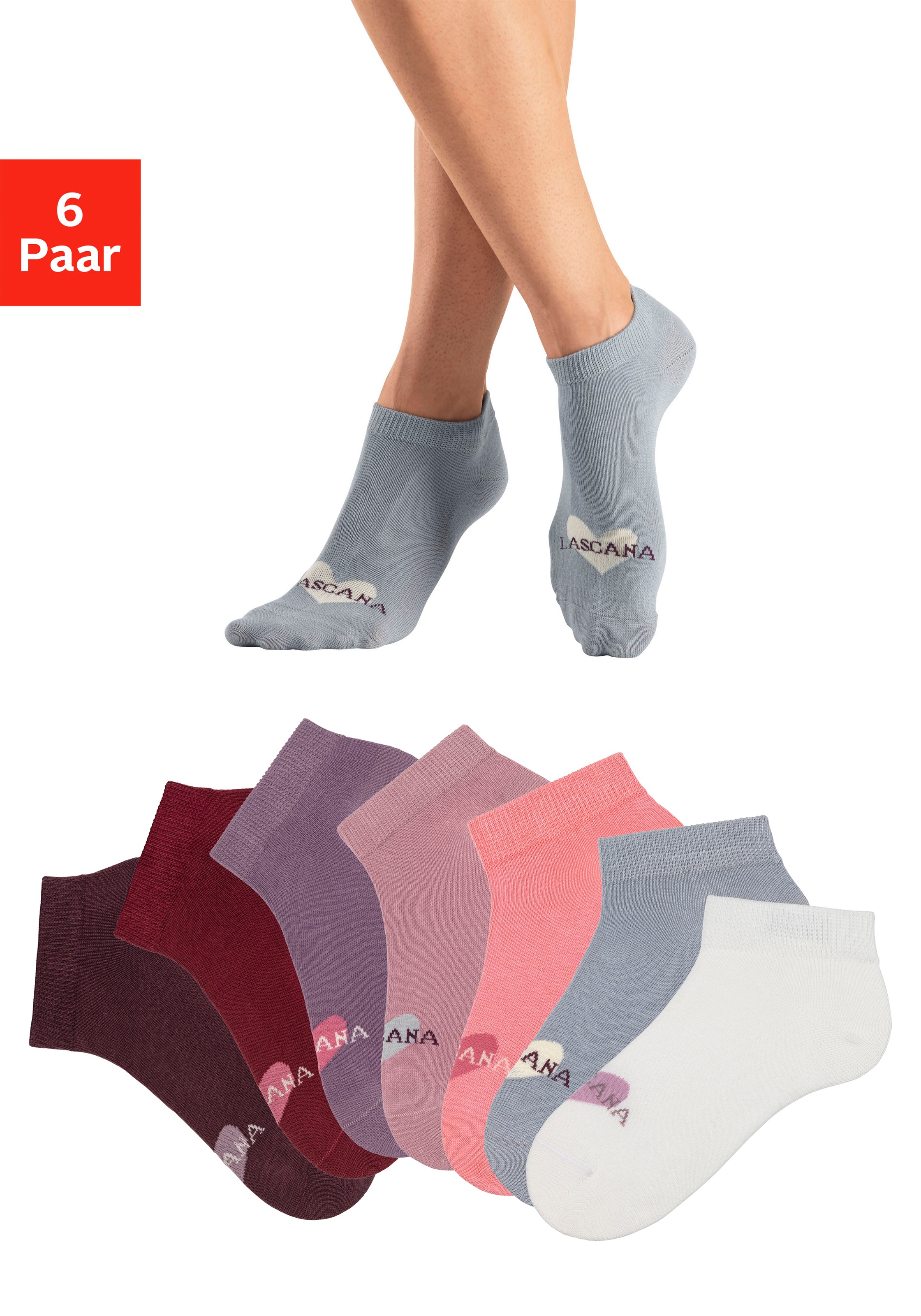 LASCANA Sneakersocken, (Packung, 7 Paar), mit Herzmotiv kaufen