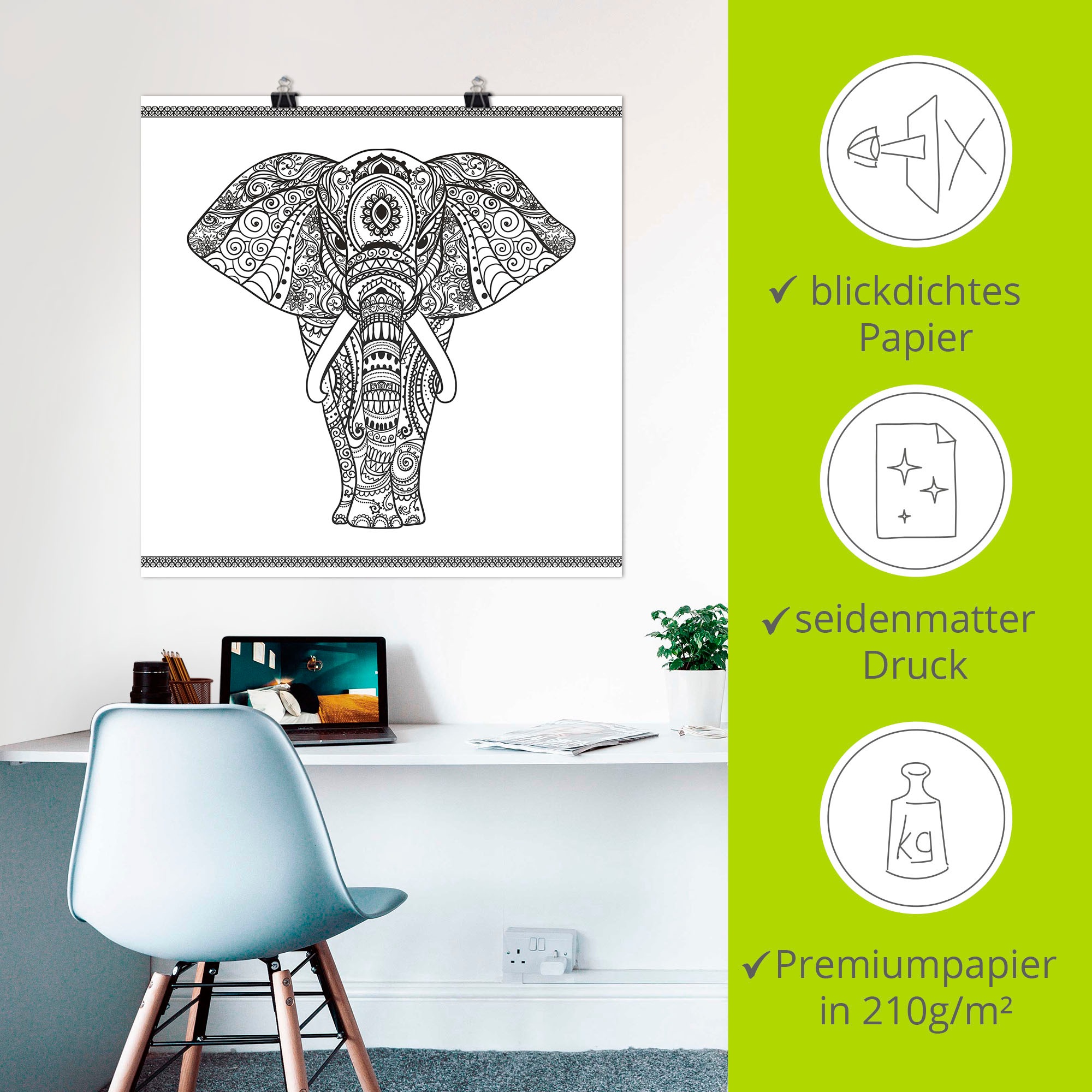Artland Wandbild »Elefant in Mandala«, Wildtiere, (1 St.), als Leinwandbild, Poster, Wandaufkleber in verschied. Größen