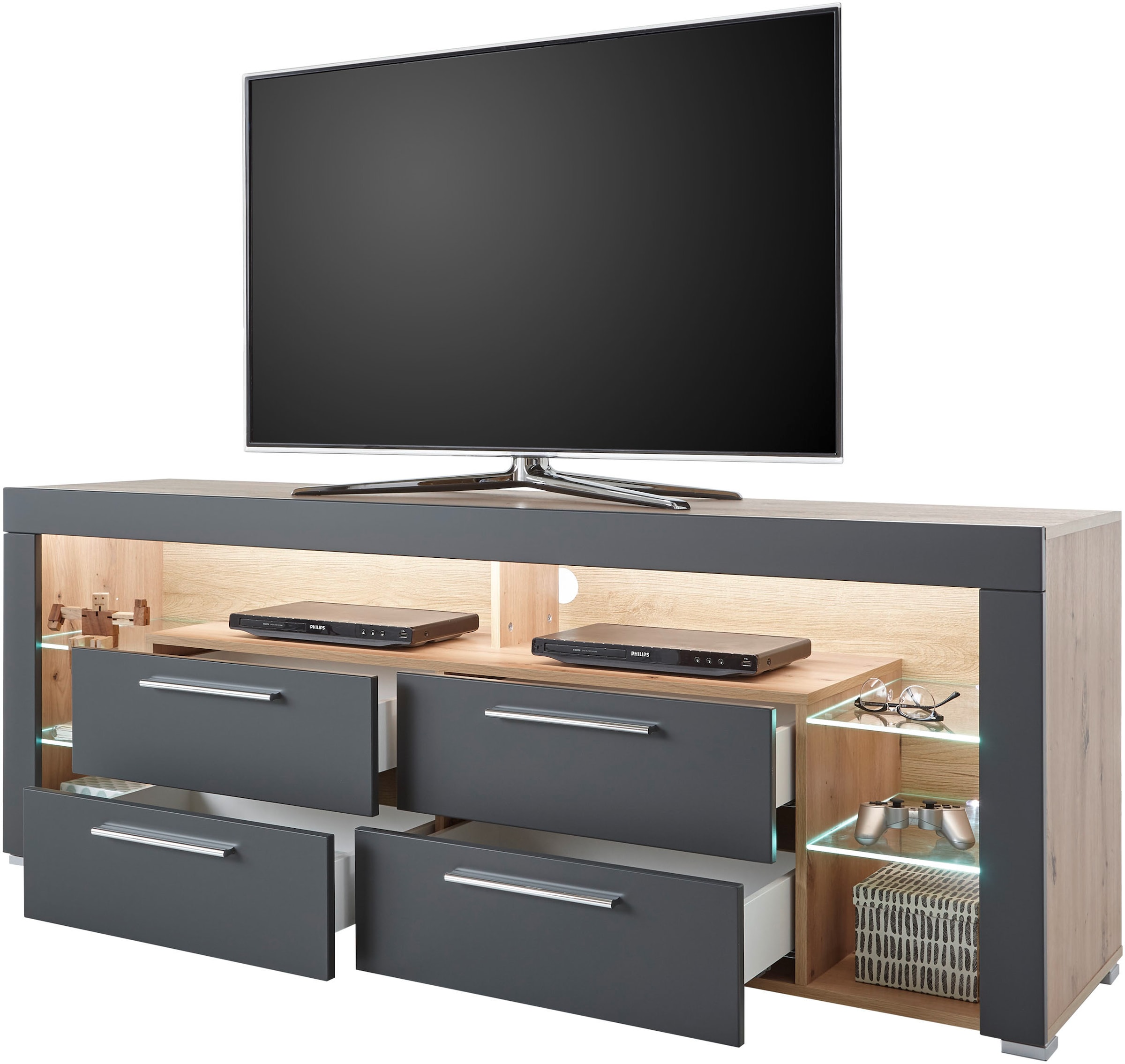Stolkom TV-Schrank »Goal«, 4 Schubkästen, 6 offenen Fächern, Stellmaß 179/66/44 cm