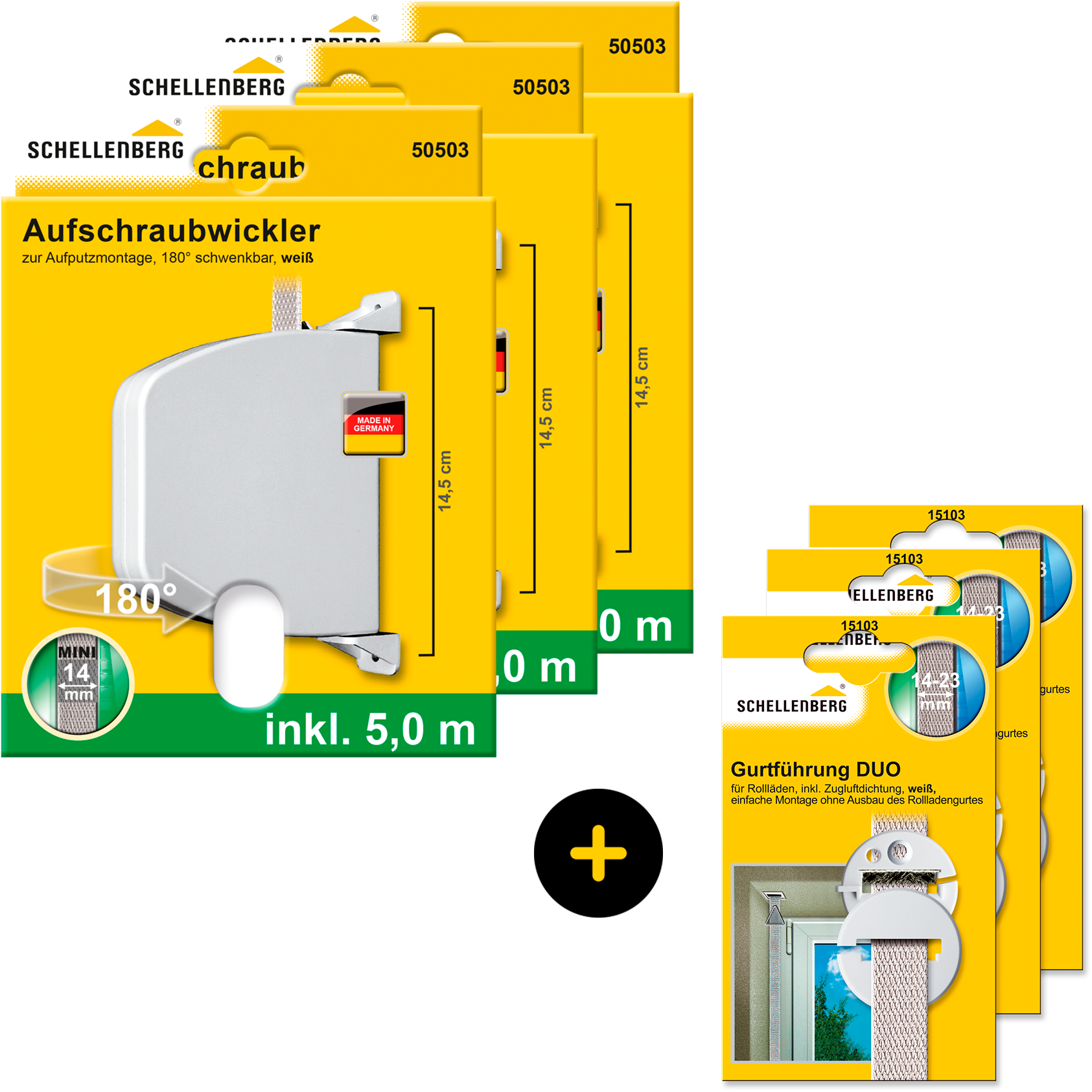 SCHELLENBERG Aufputz-Gurtwickler »Aufschraubwickler für das Rollladensystem Mini, inkl. Gurtführung«, 180° schwenkbar, mit vormontiertem Rollladengurtband, braun oder weiß