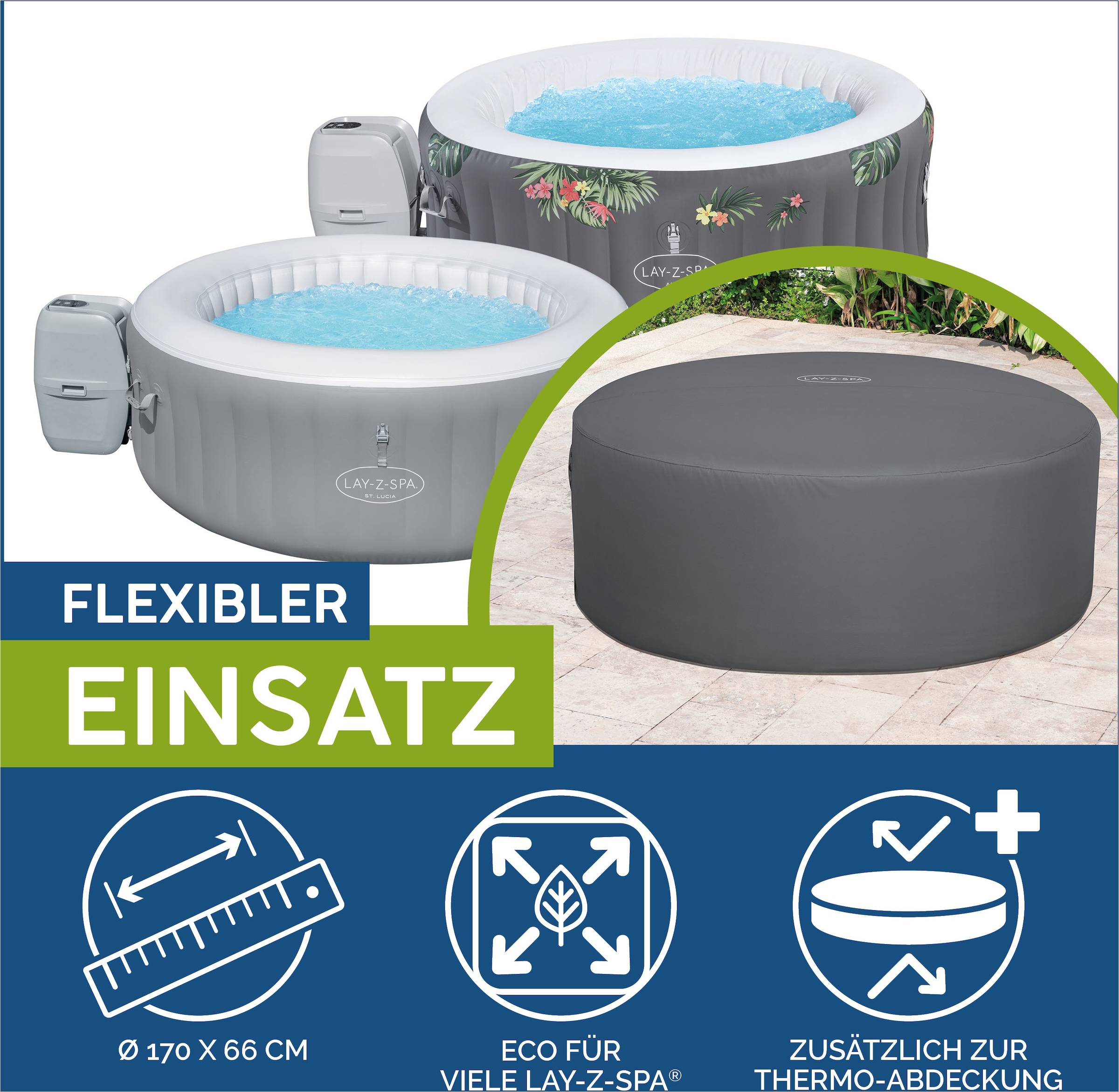 Bestway Schutzplane »LAY-Z-SPA® Xtras EnergySense™ Plus Thermo-Komplettabdeckung«, für runde Whirlpools, ØxH: 170x66 cm