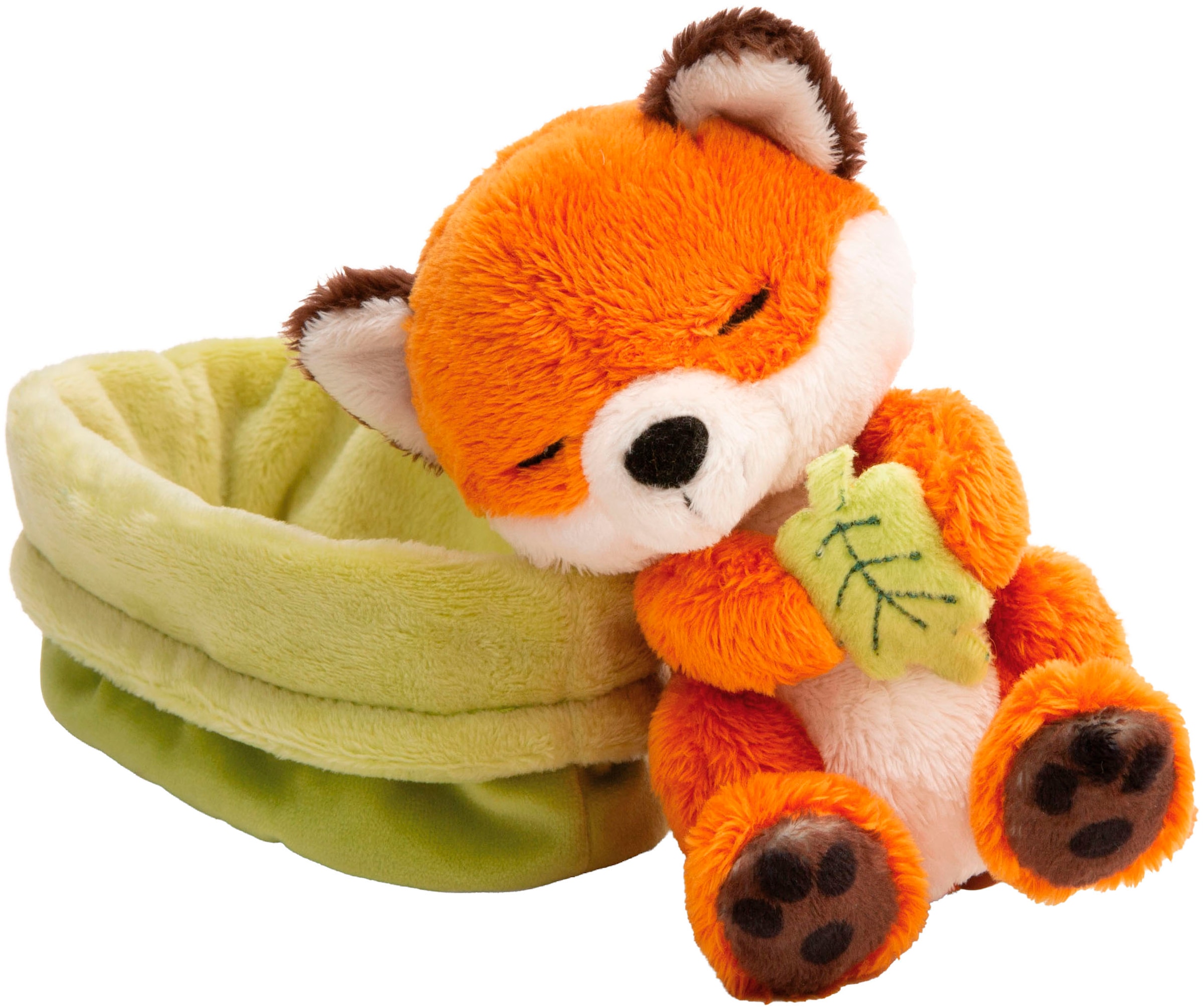 Nici Kuscheltier »Sleeping Pets GREEN, Fuchs mit Blatt 12 cm schlafend im Körbchen grün«