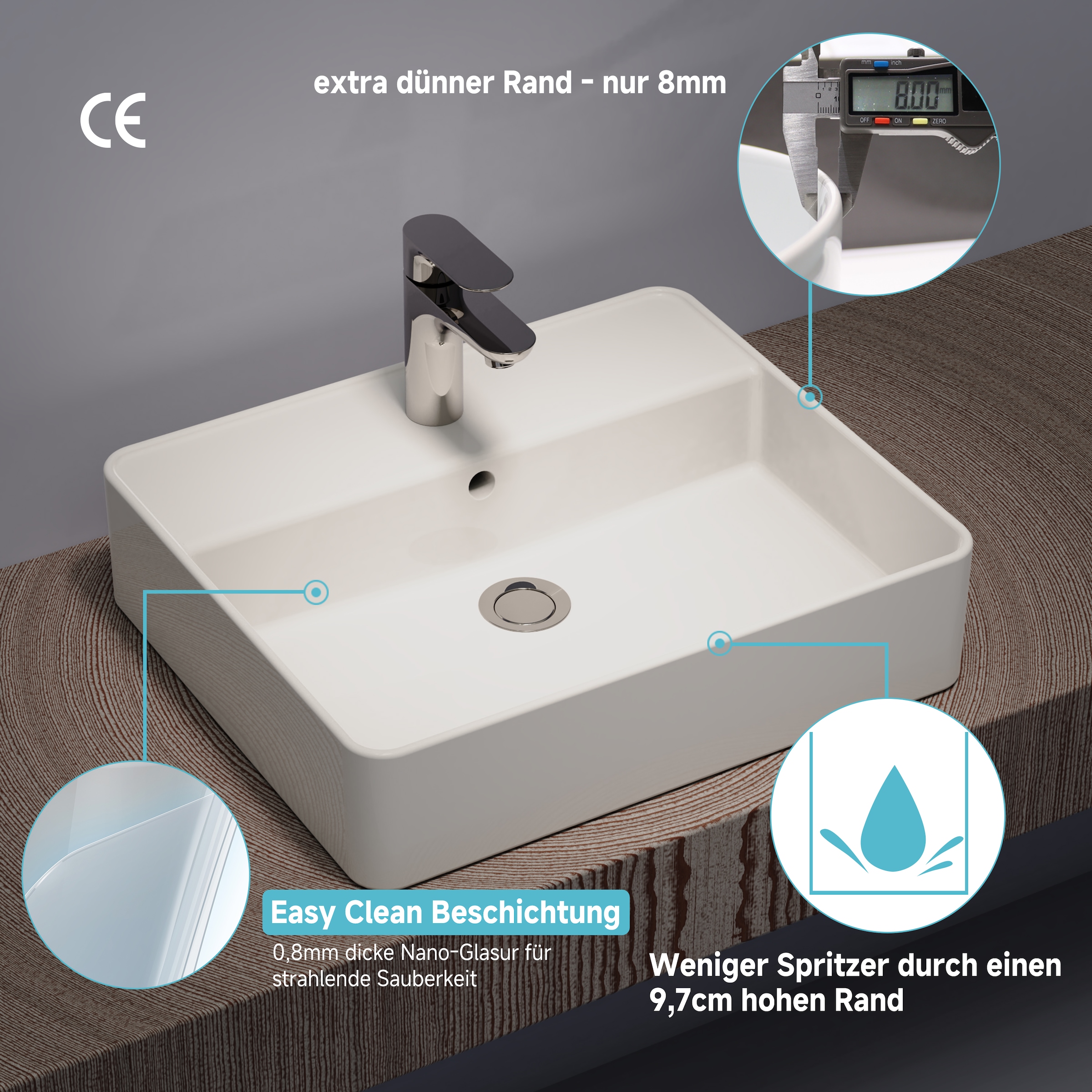 welltime Aufsatzwaschbecken NANO Glasur