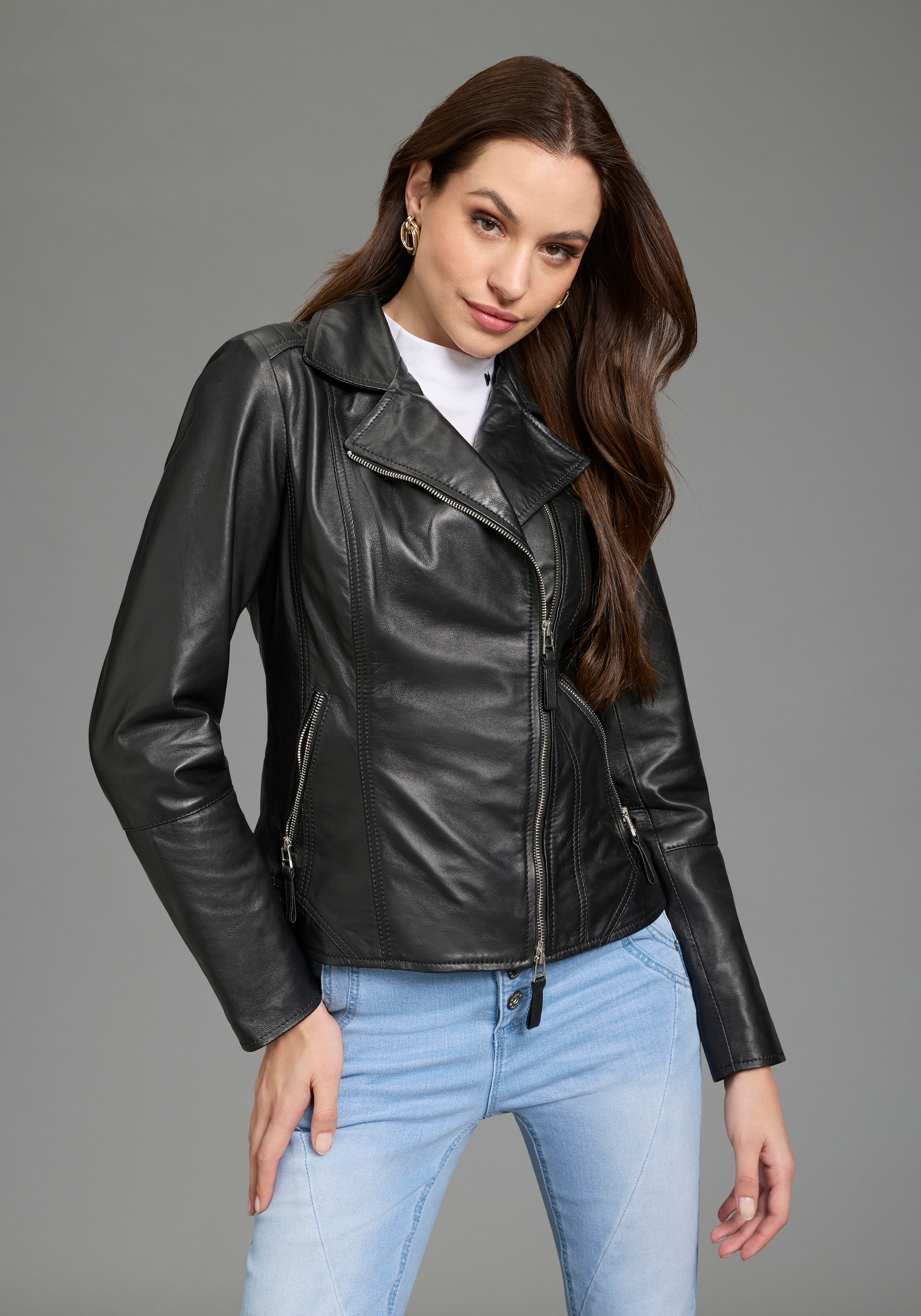 Bruno Banani Lederjacke figurenbetont, mit Reißverschlus für Casualmode günstig online kaufen