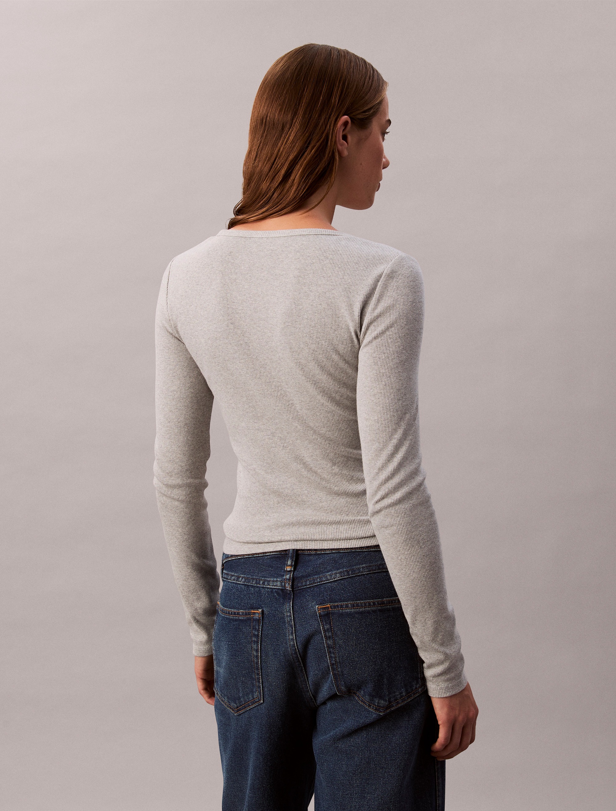 Thumbnail - Calvin Klein Jeans Langarmshirt "LS WOVEN LABEL 2X2 RIB SCOOP NEC" Mit Rundhalsausschnitt, regular fit