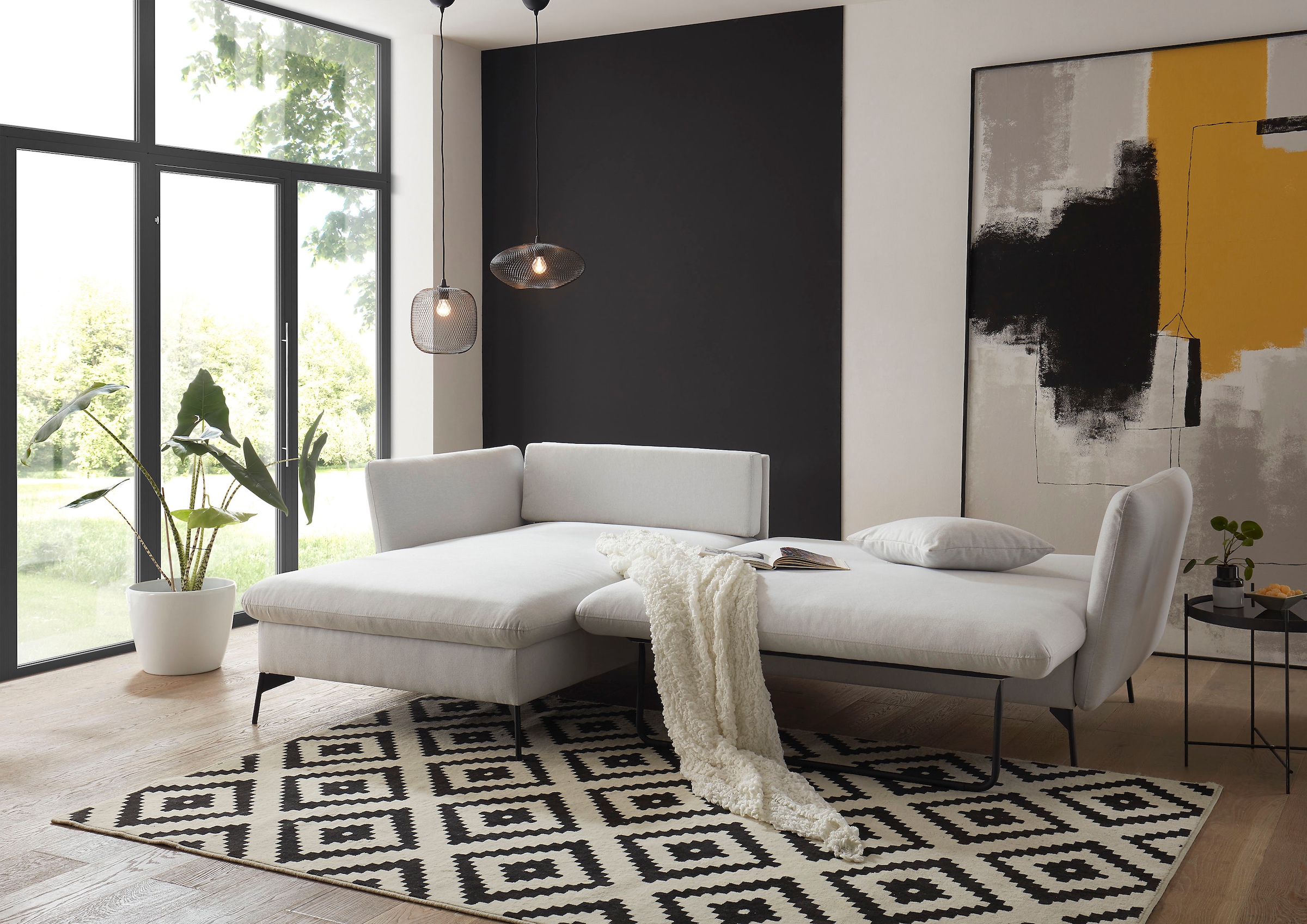 andas Ecksofa »LIVORNO,258 cm, L-Form,«, Schlaffunktion u. Bettkasten (139/224cm), Samt, Struktur, Webstoff