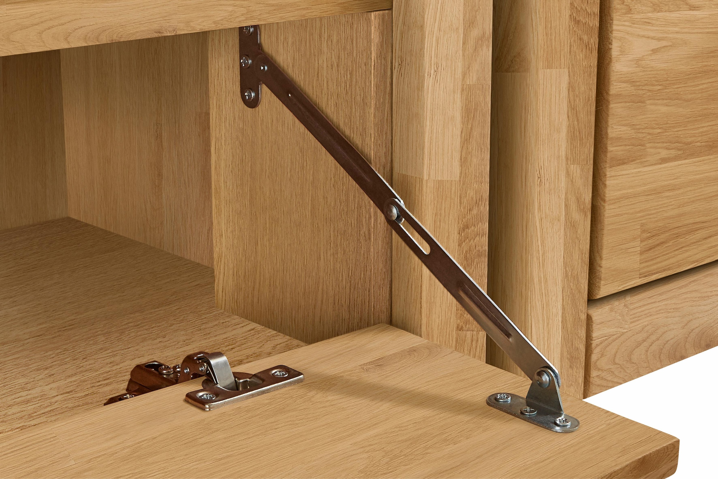 Home affaire Wohnwand »Ribe,Fronten Massivholz,Korpus Holzwekstoff,viel Stauraum«, (Set, 5 St.), Glaseinsatz aus gehärtetem Glas,Böden teilweise versetzbar