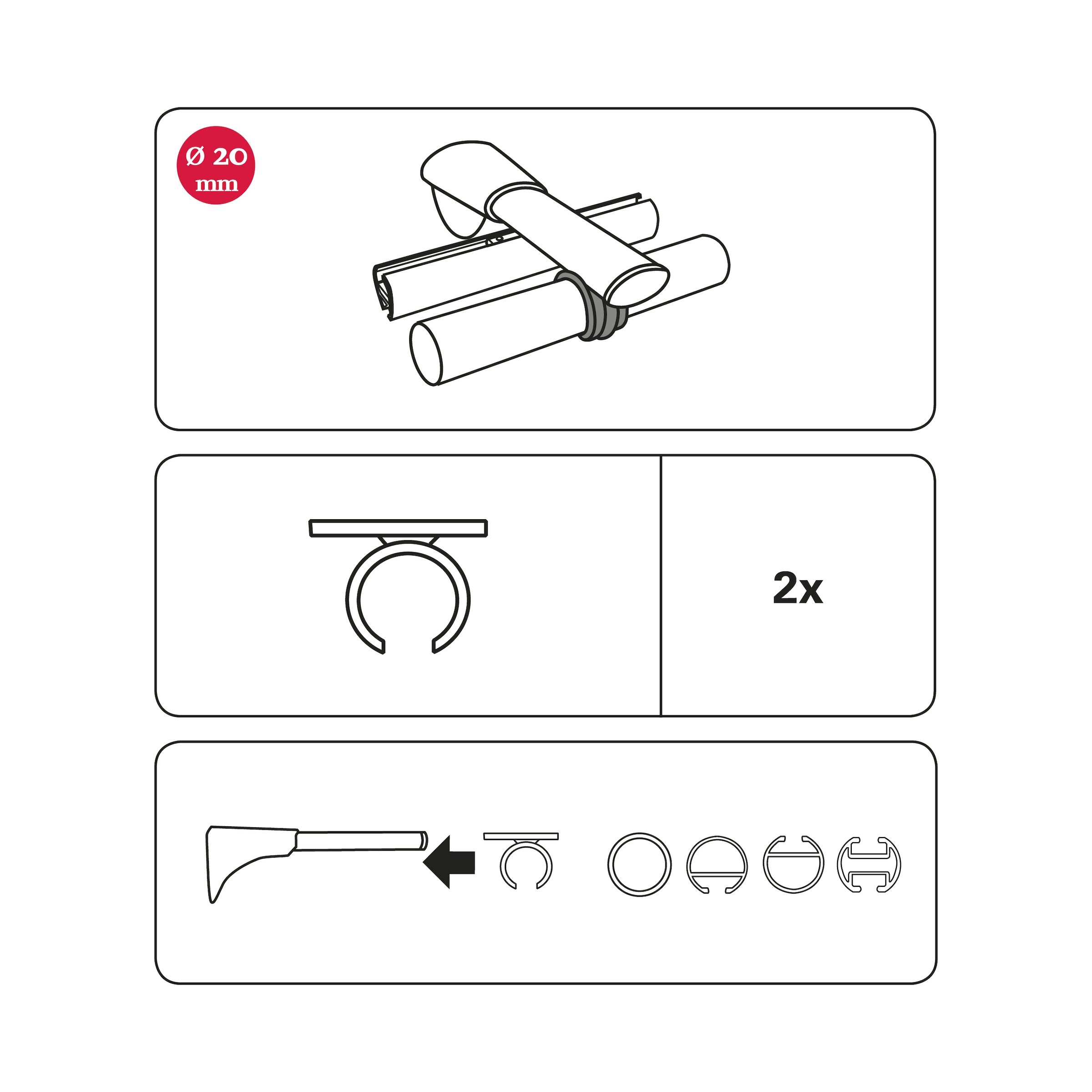 GARDINIA Verbinder »Ring-Adapter für Universalträger«, (2 St.), Serie Einzelprogramm Chicago Ø 20 mm