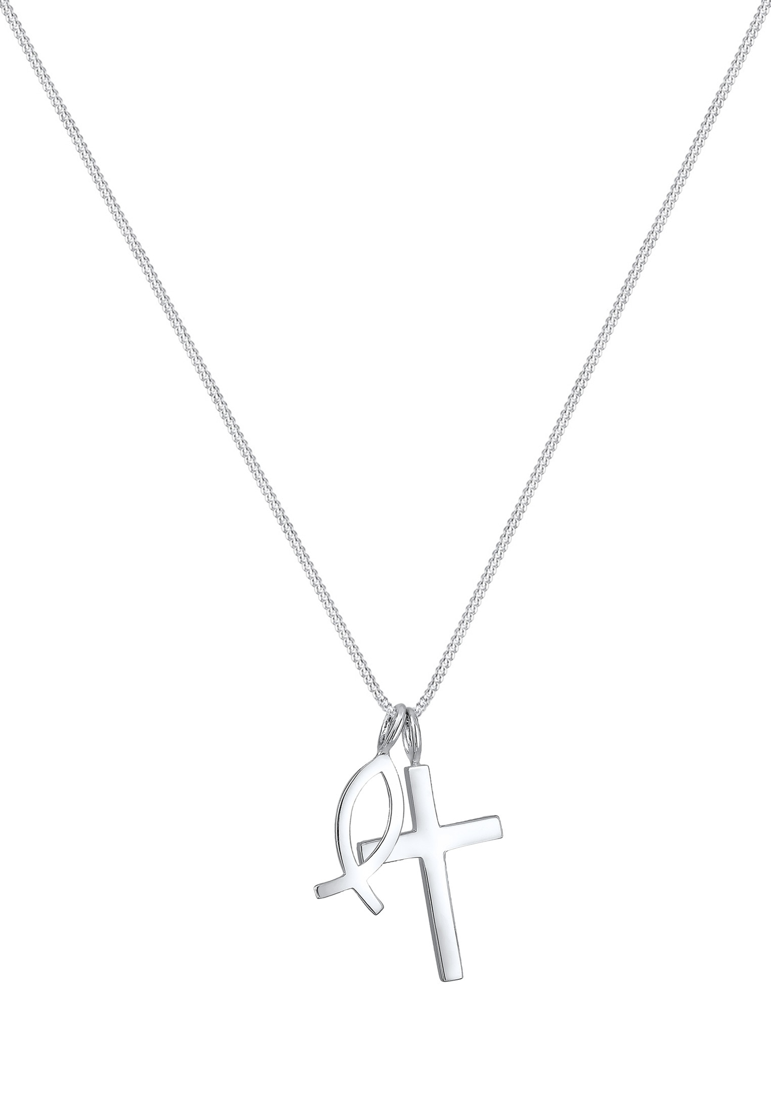 Elli Kette mit Anhänger »Kreuz Fisch Symbol Religion 925 Silber«