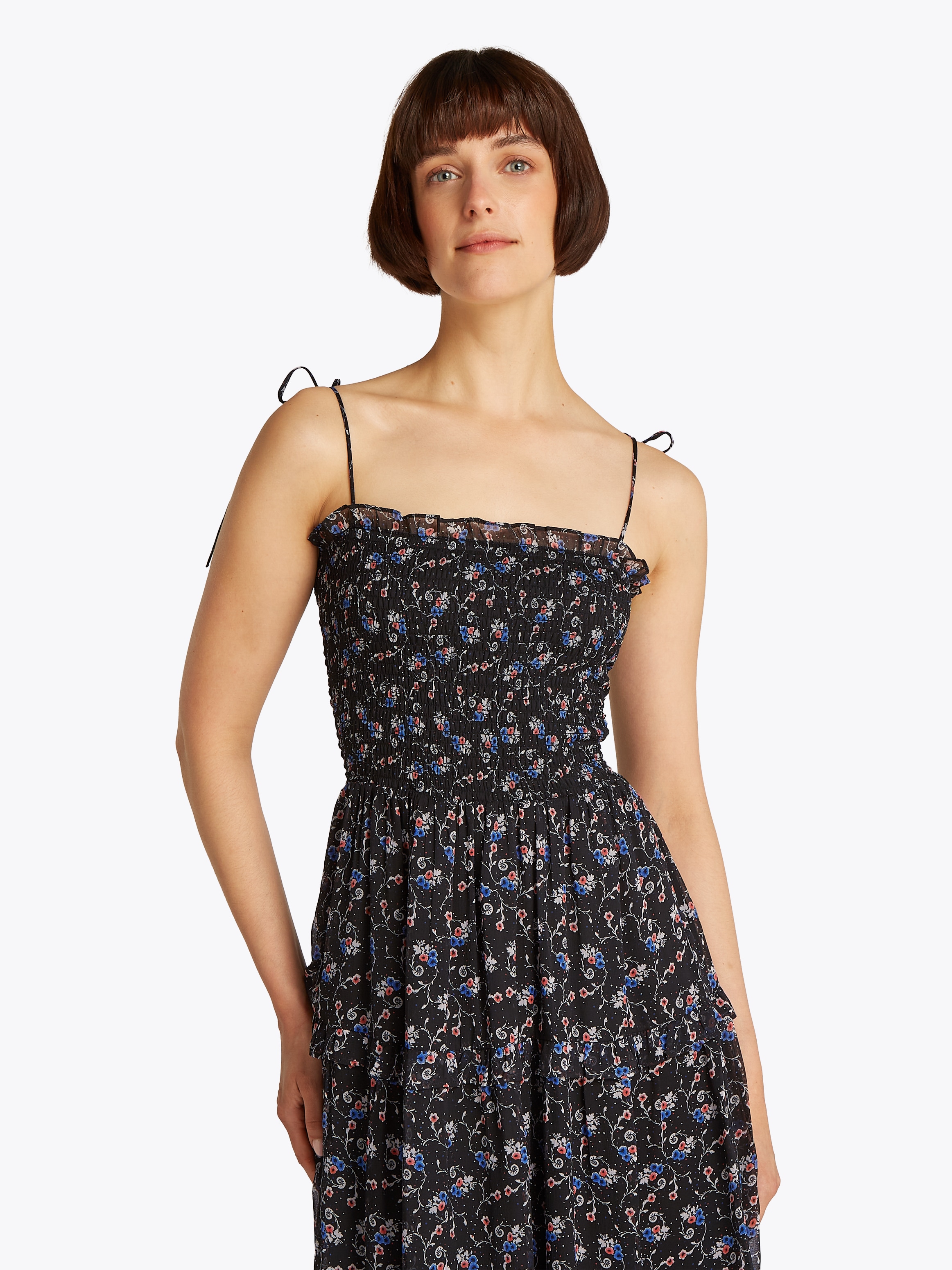 Tommy Jeans Maxikleid »TJW AOP CHIFFON MAXI DRESS EXT«, mit Allover-Print, Rüschen