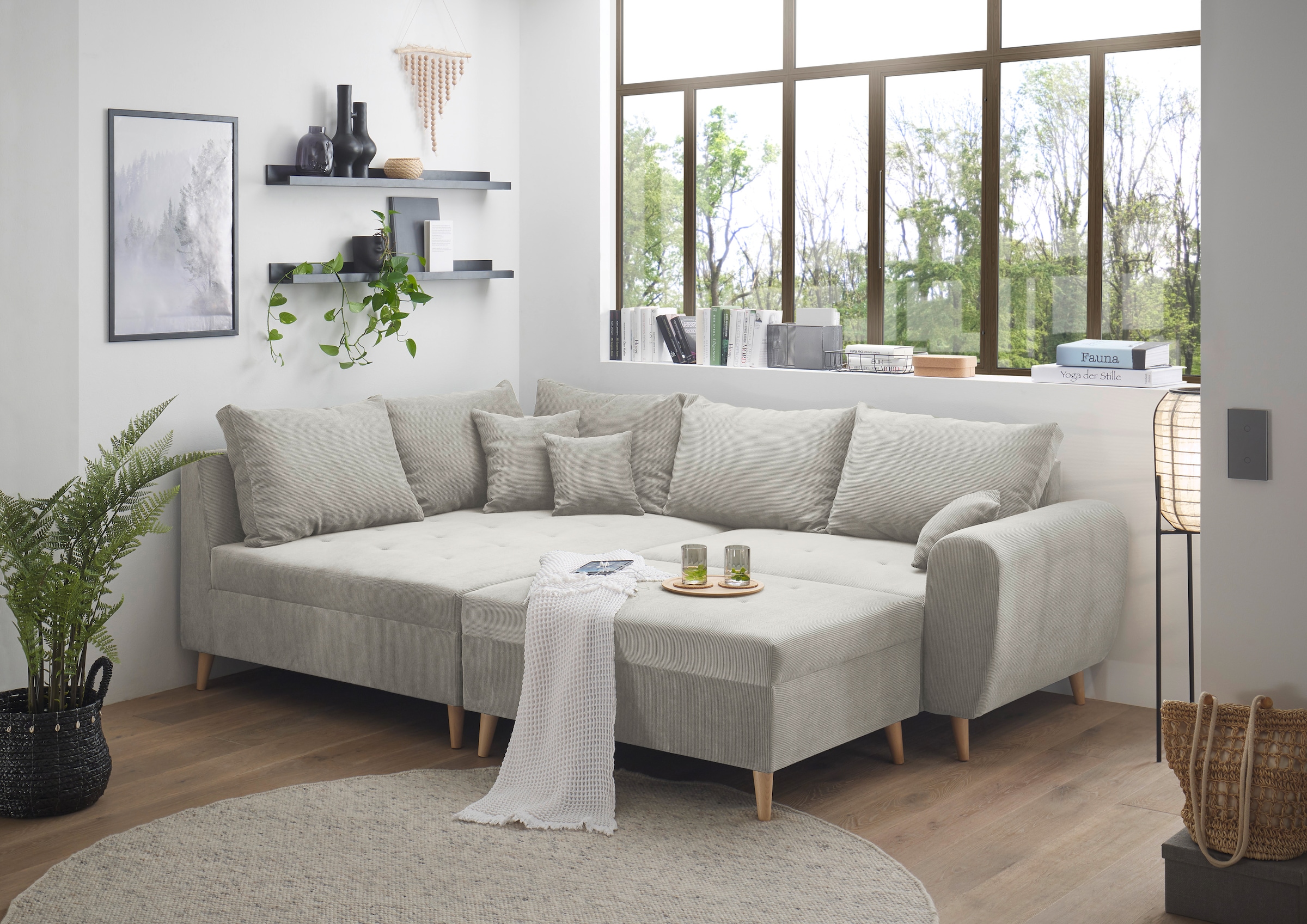 ED EXCITING DESIGN Ecksofa »Calanda L-Form«, mit Hocker, frei im Raum stellbar, Rücken- und Zierkissen