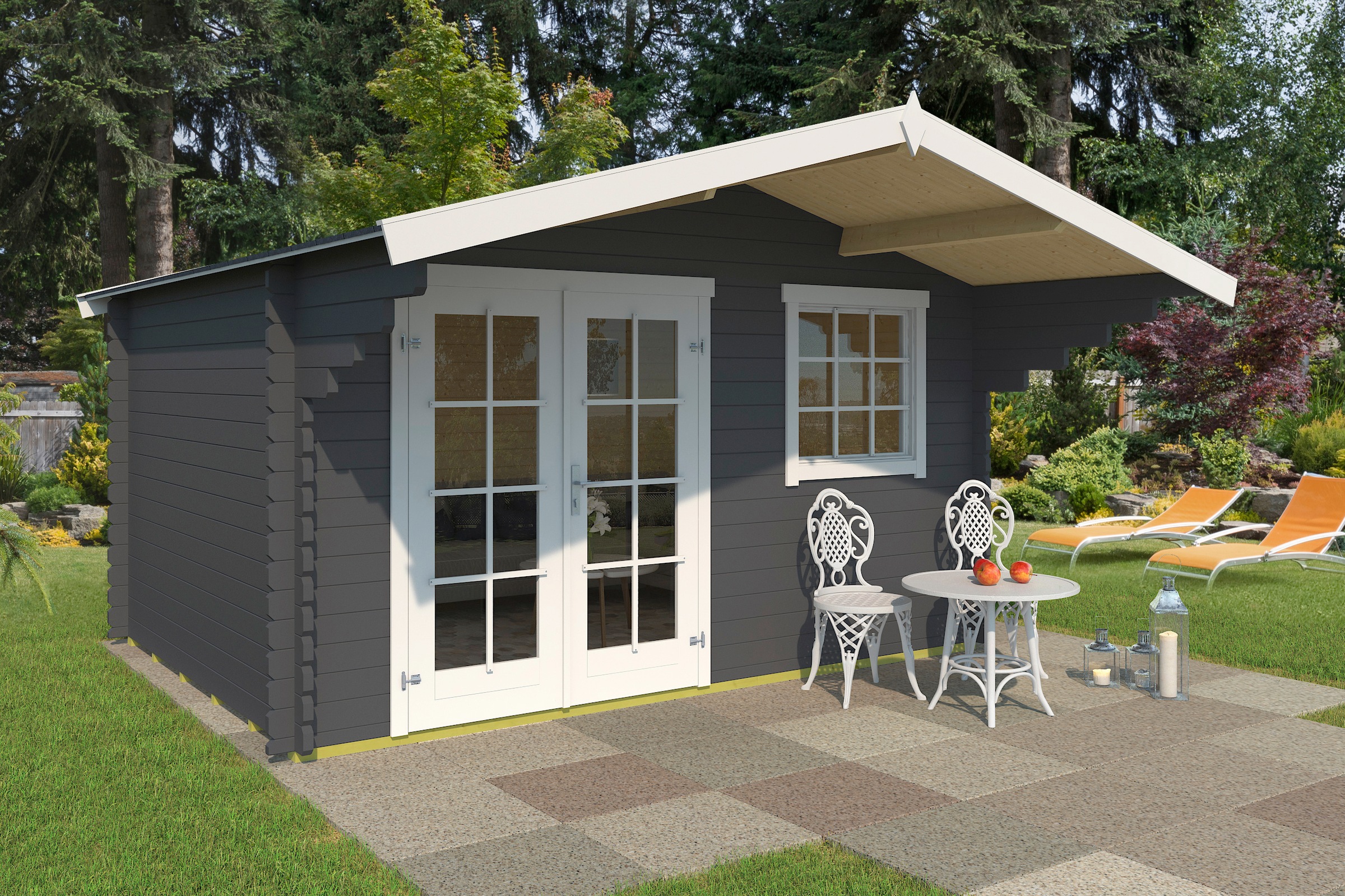 LASITA MAJA Gartenhaus »Orlando 34«, Blochbohlenhaus 34mm, Fundamentmass 3800x2800, Carbongrau