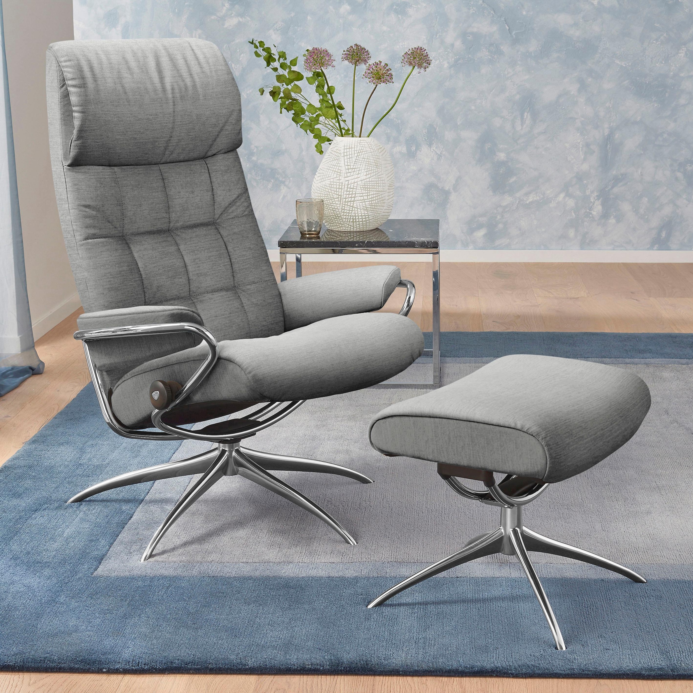 Stressless® Relaxsessel »London«, (Set, Relaxsessel mit Hocker), mit Hocker, High Back, mit Star Base, Gestell Chrom