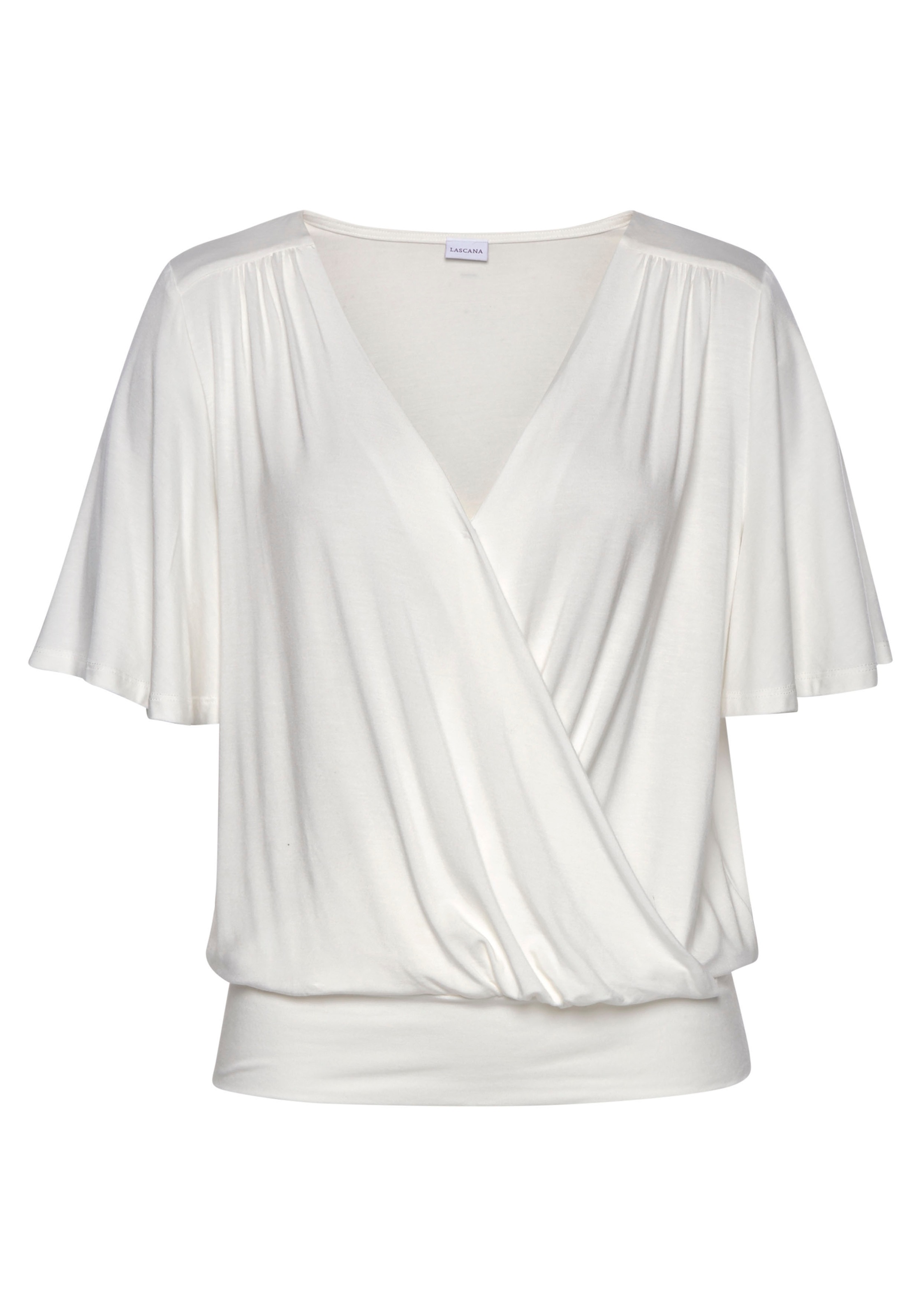 LASCANA Wickelshirt, mit Druckknopf vorne, feminines Kurzarmshirt günstig online kaufen