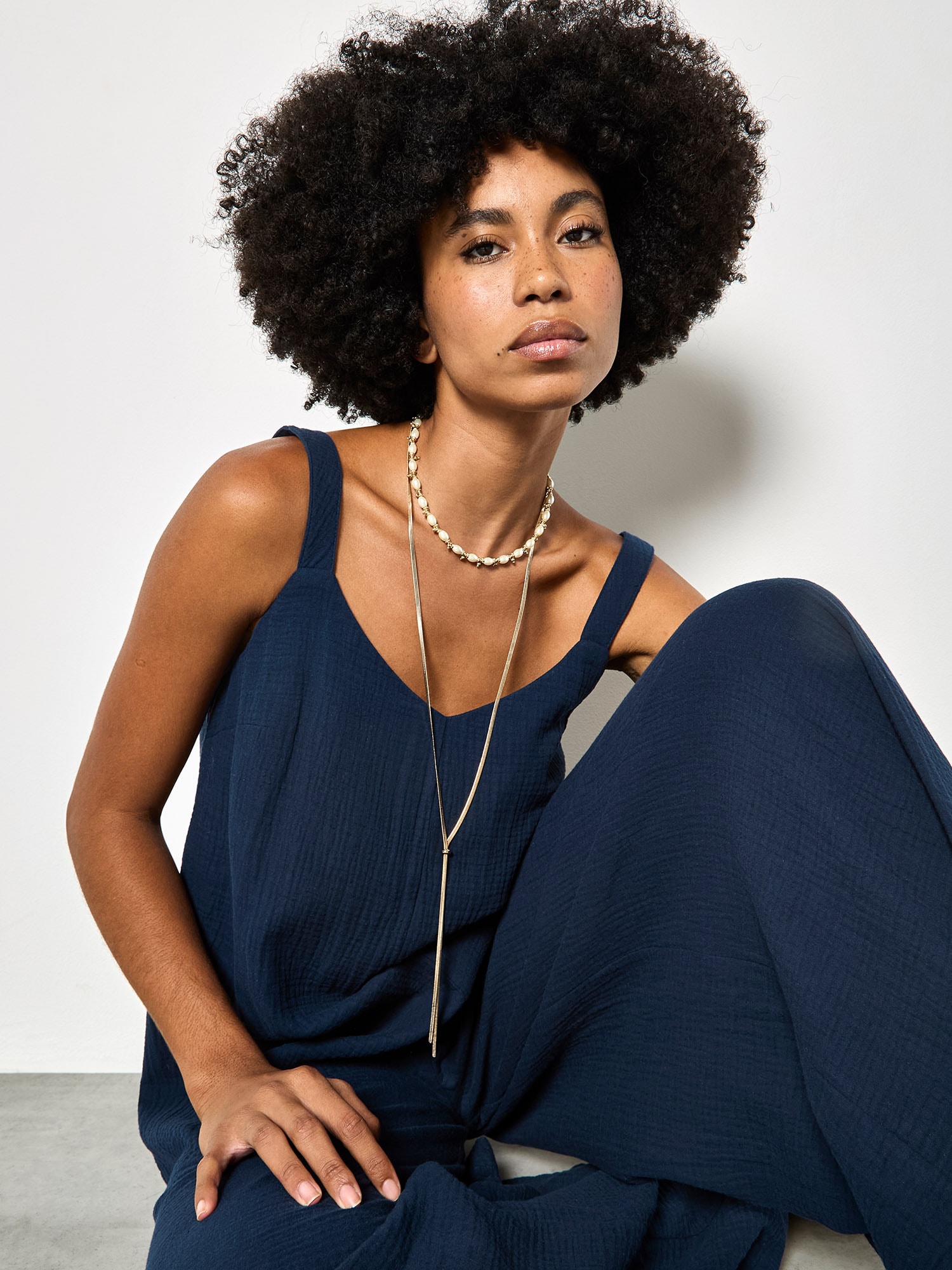 Apricot Jumpsuit »Jumpsuit aus strukturierter Baumwolle« mit weitem Bein