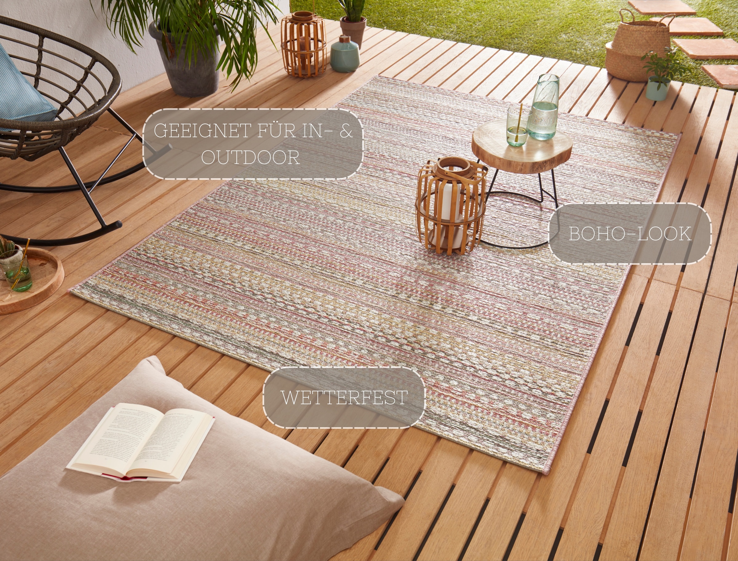 NORTHRUGS Teppich »Pine«, rechteckig, 7 mm Höhe, In-und Outdoor geeignet, Strapazierfähig und pflegeleicht, Flachgewebe