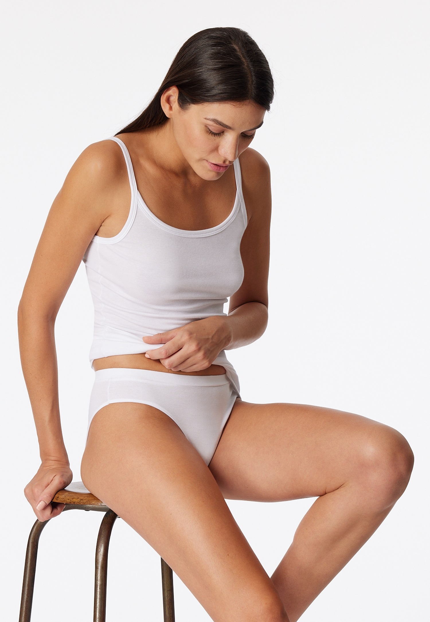 Thumbnail - Schiesser Unterhemd "Pure Rib" tiefer Rundhals-Ausschnitt, elastisch, schmale Träger