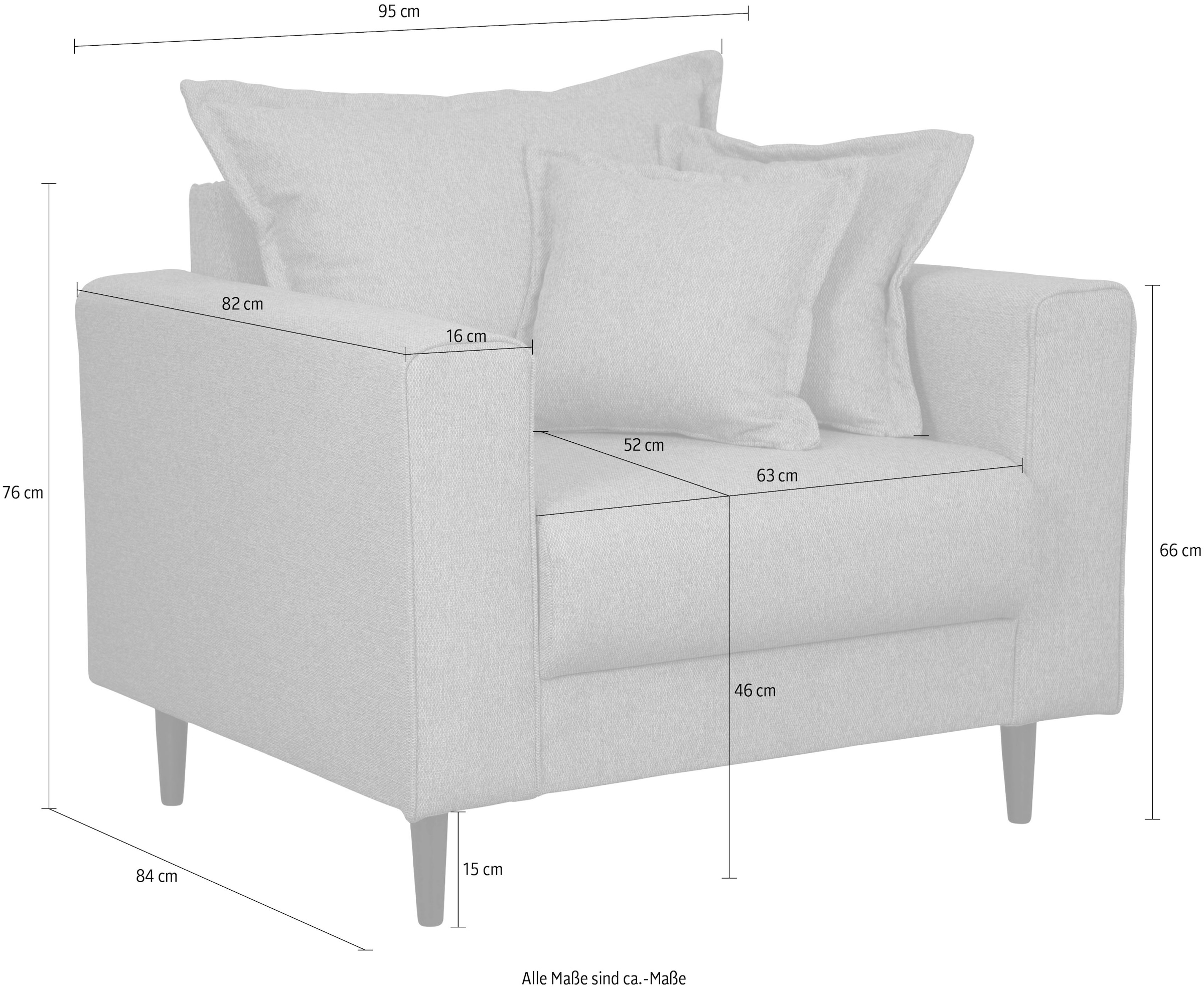 Home affaire Sessel »VEYRAS Loungesessel, Maße B/T/H: 95/84/76 cm« mit Wellenunterfederung, incl. Kissen