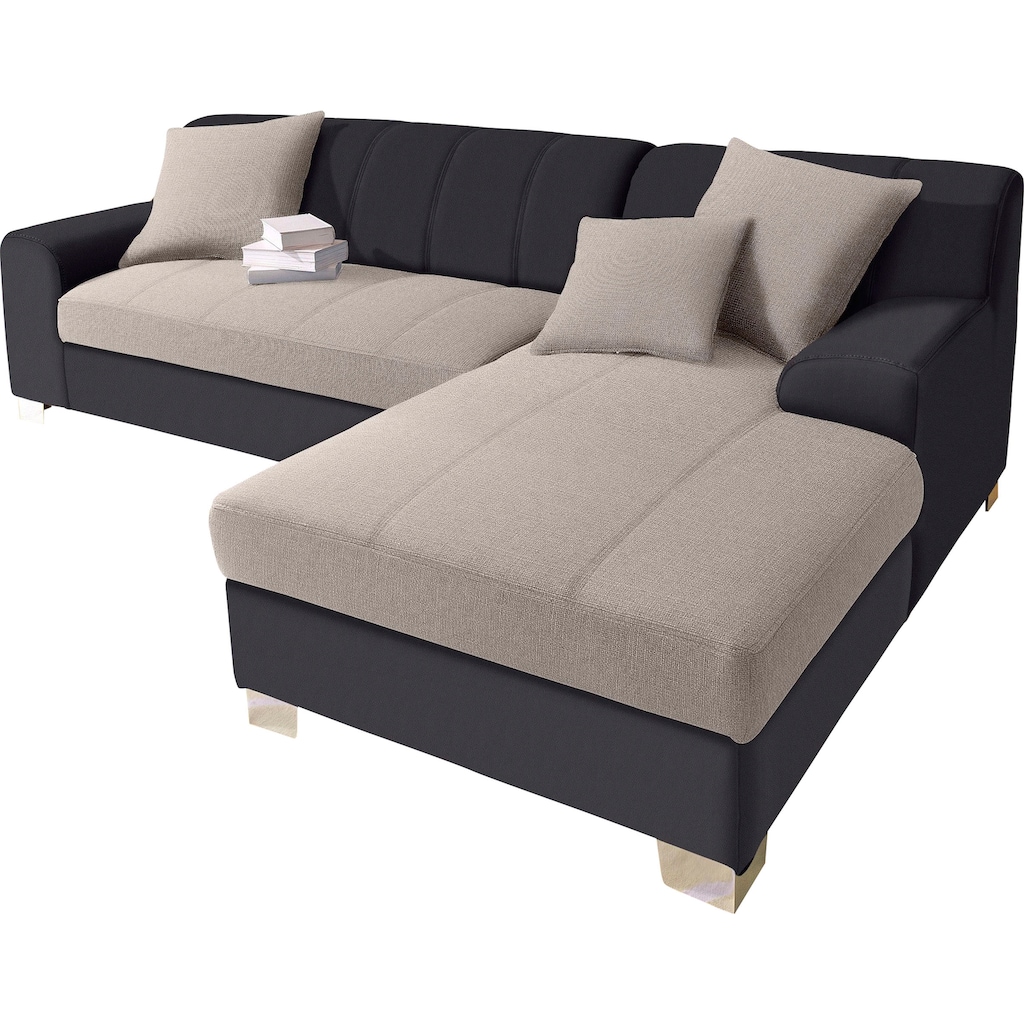 INOSIGN Ecksofa »Turah incl. Zierkissen, moderne Steppung, auch in Leder«, wahlweise mit Bettfunktion, Schlafsofa, B/T/H: 239/152/75 cm, L-Form