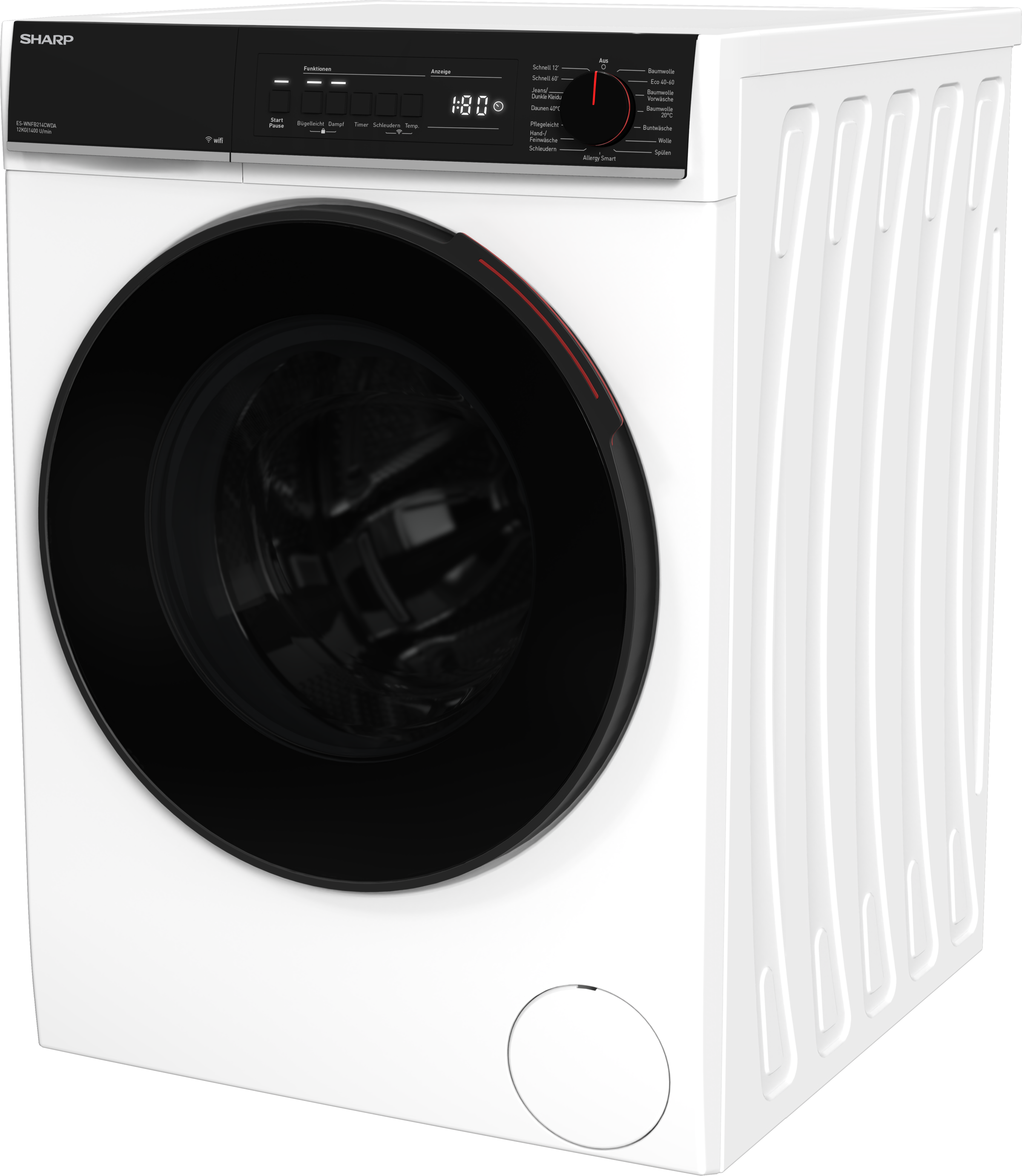 Sharp Waschmaschine Mid Class »ES-WNFB214CWDA-DE«, 12 kg, 1400 U/min, 12kg / +WIFI / A-20% / black Doorring+knob/Steam/White