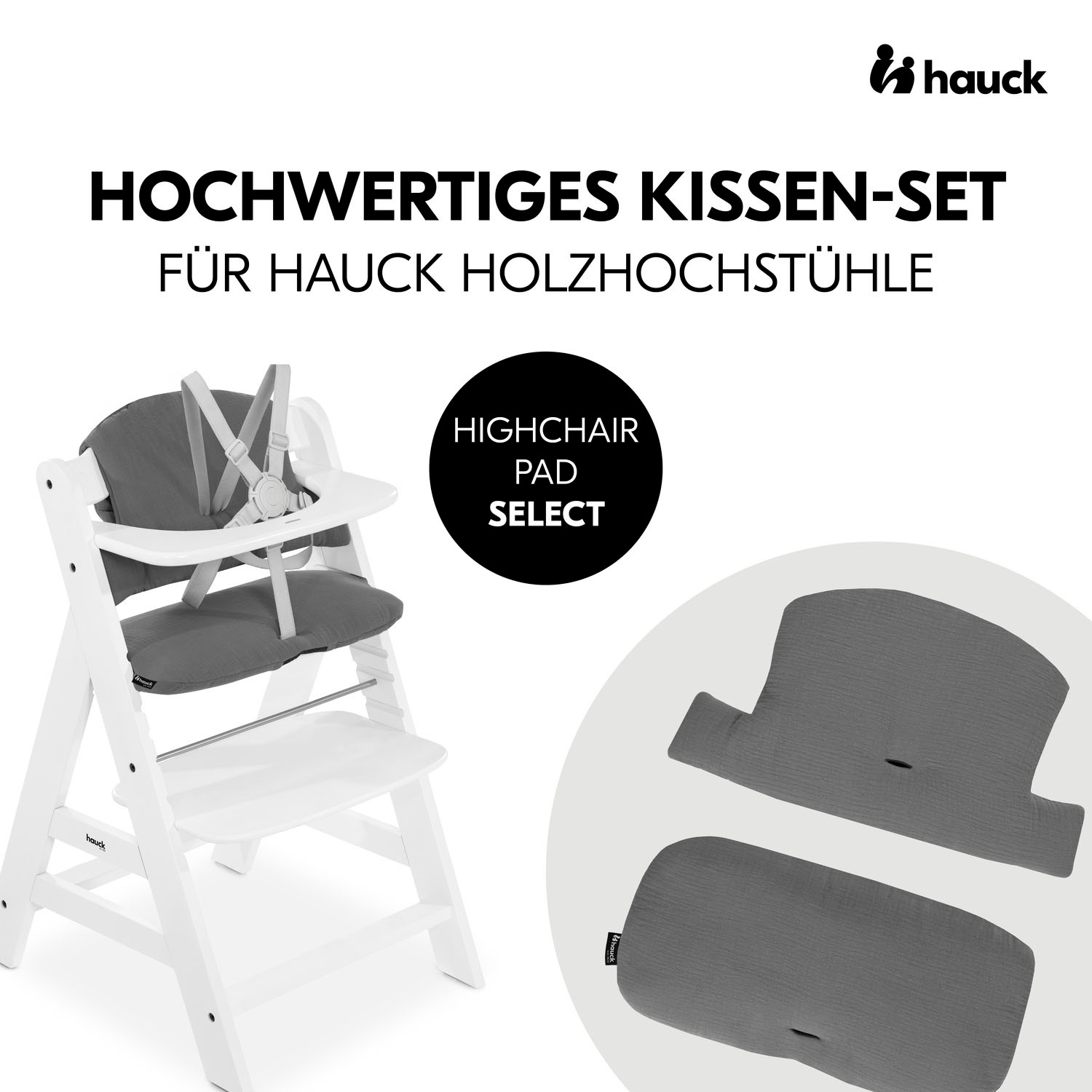 Hauck Kinder-Sitzauflage "Highchair Pad Select Muslin, dark Grey", für die günstig online kaufen