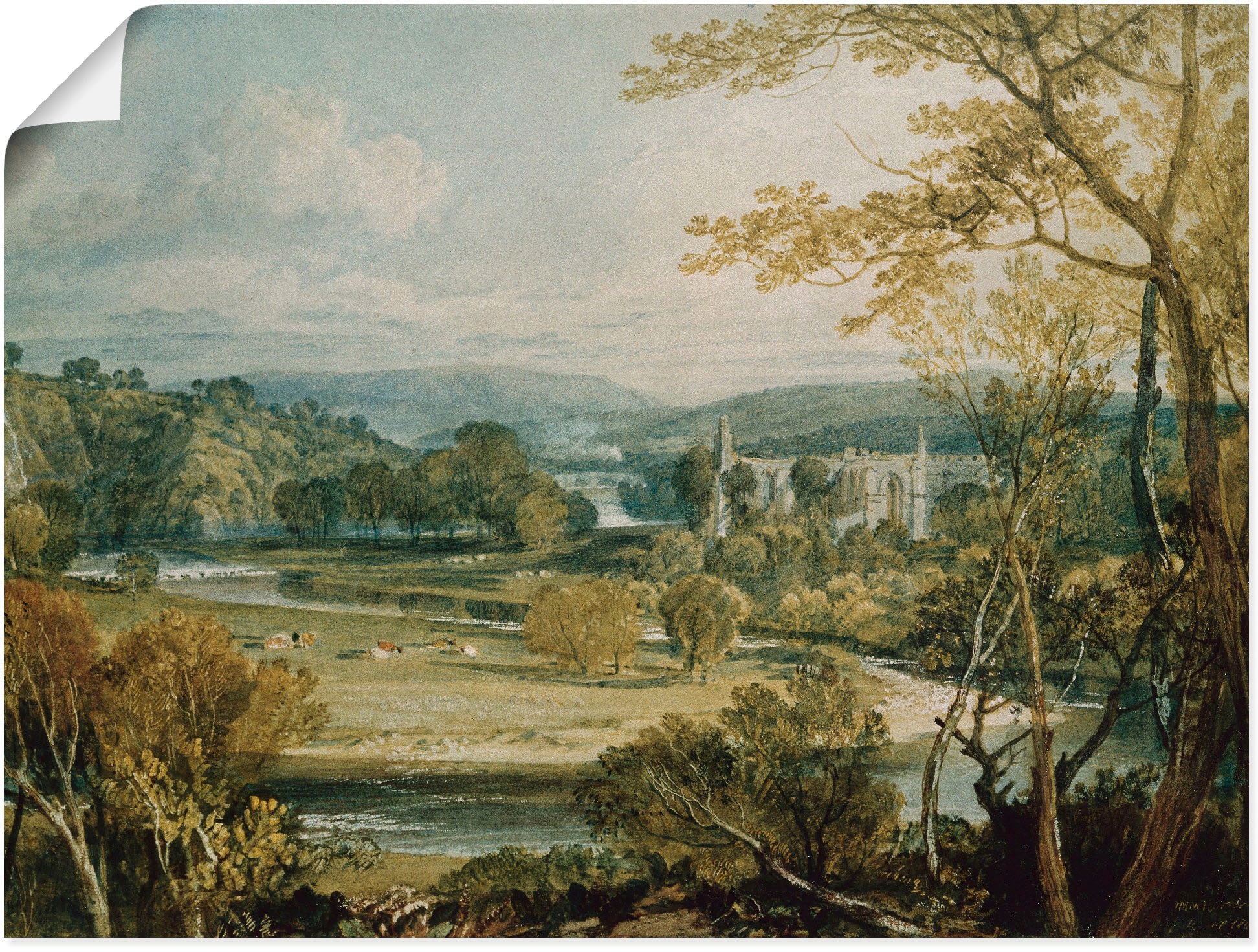 Artland Wandbild "Blick zur Bolton Abbey, Yorkshire. 1809", Wiesen & Bäume, günstig online kaufen