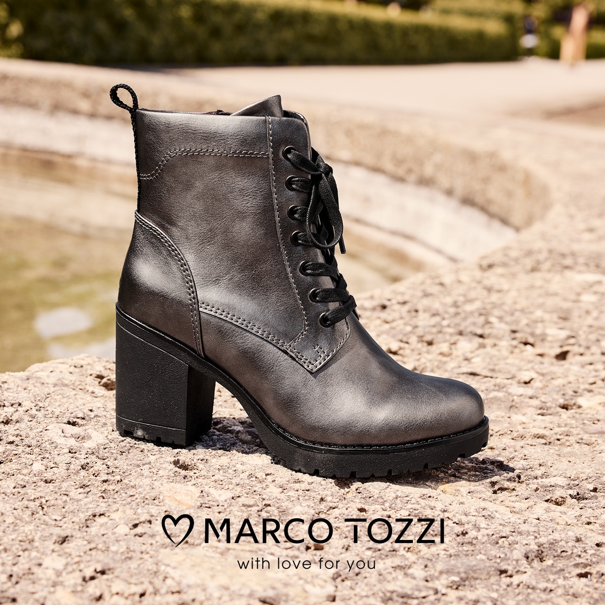 MARCO TOZZI Schnürstiefelette, Blockabsatz, Stiefelette, Schnürboots in veganer Verarbeitung