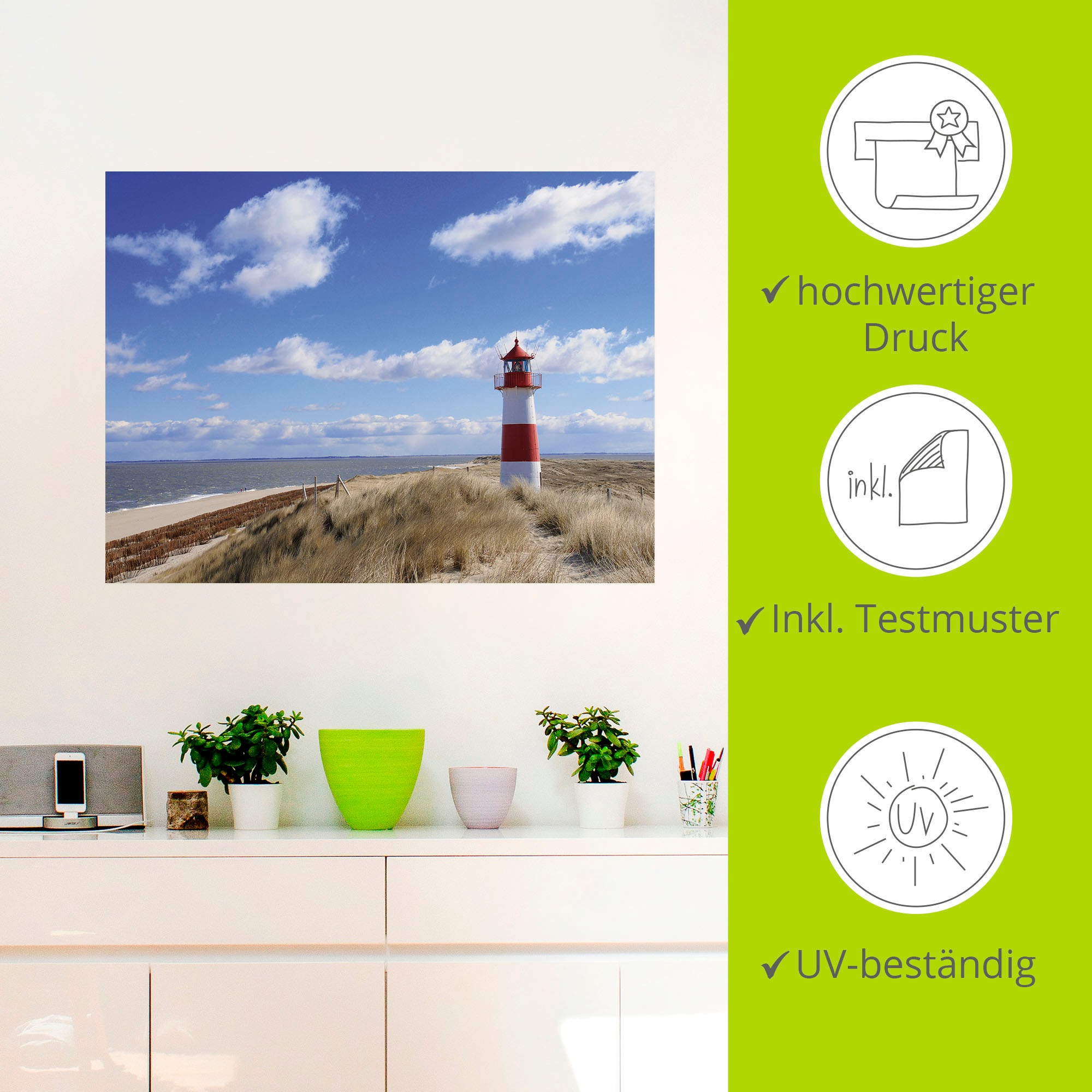 Artland Leinwandbild »Leuchtturm Sylt«, Gebäude, (1 St.), auf Keilrahmen gespannt