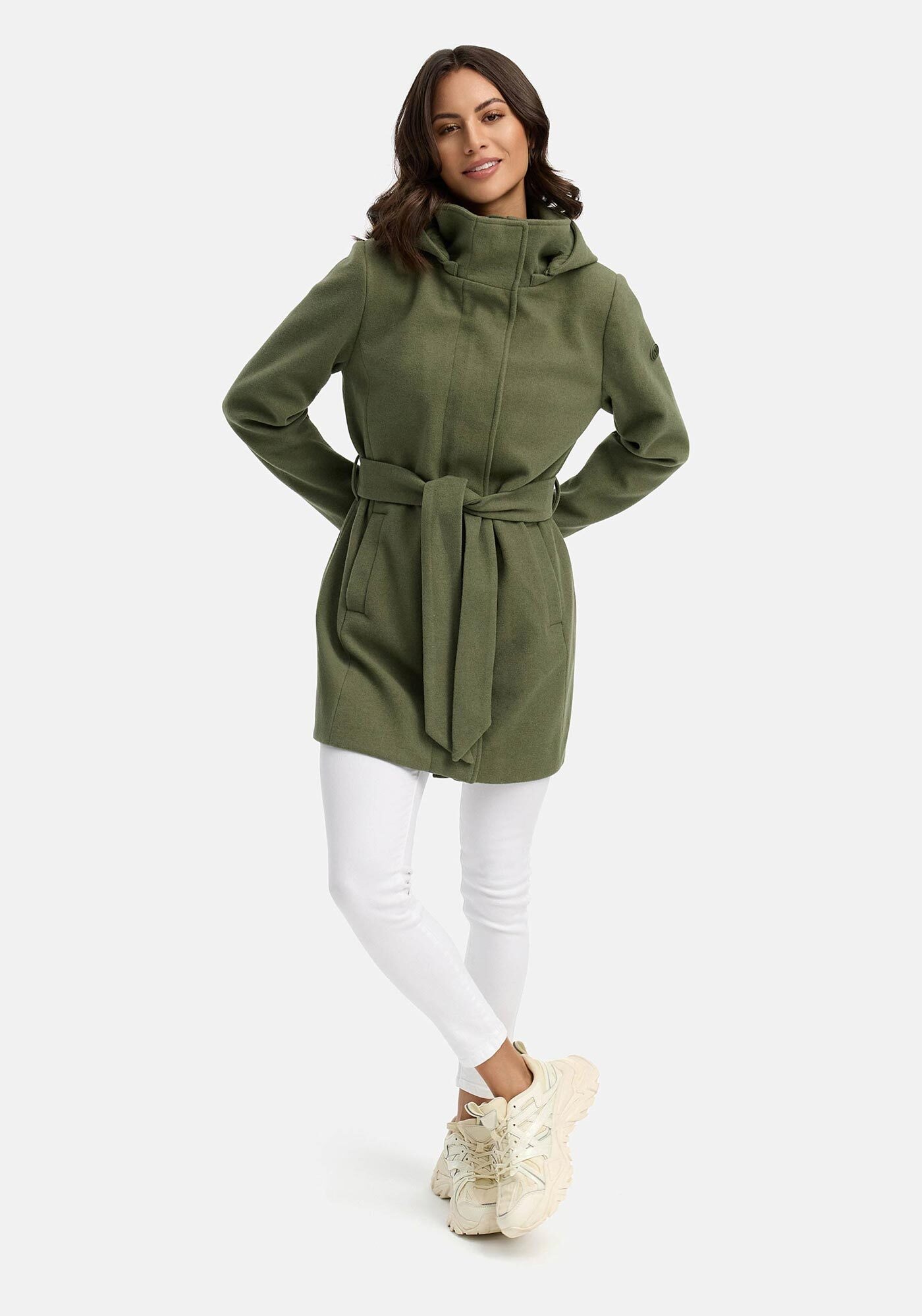 Marikoo Kurzmantel »Katalinaa«, Eleganter Wickel Mantel mit Taillengürtel und Oversized Hood Kapuze