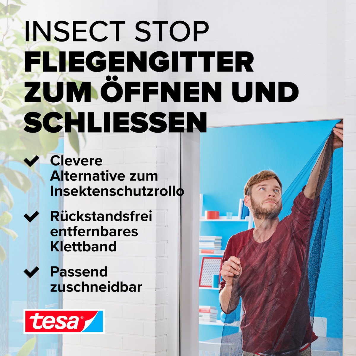 tesa Insektenschutz-Fensterrahmen »Insect Stop Comfort Fliegengitter für Fenster- Insektenschutz Rollo«, Insektenschutz für Fenster - selbstklebend - schwarz - 1,3 m : 1,5 m
