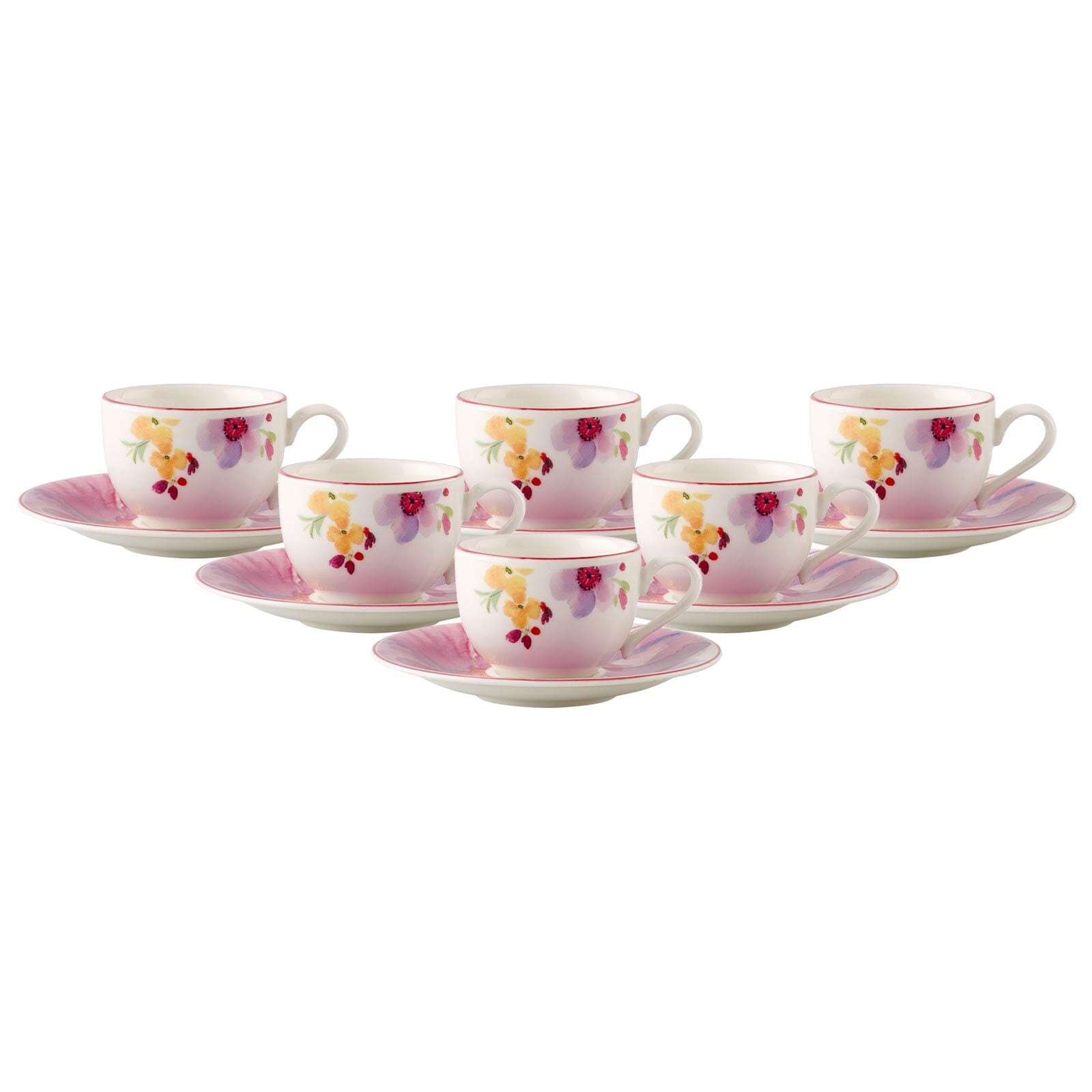 Villeroy & Boch Tasse "Espressotassen mit Untertassen Mariefleur Basic 80 ml 6er Set bunt" Spülmaschinengeeignet, Mikrowellenfest