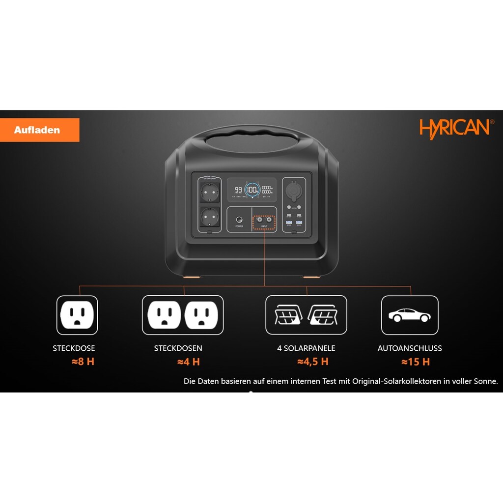 Hyrican Powerstation »UPP-1800, 1800 Watt, 1488 Wh, LiFePO4, tragbarer Akku/Batterie«, 465000 mAh