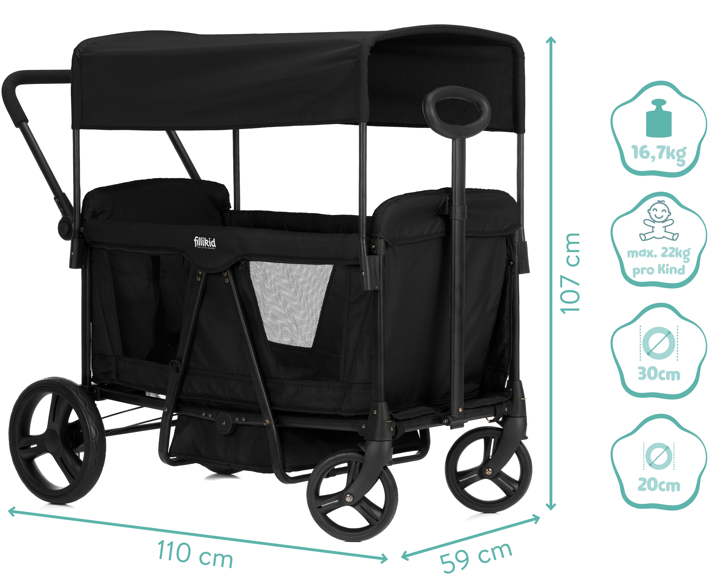Fillikid Bollerwagen »Oskar« faltbar; für zwei Kinder