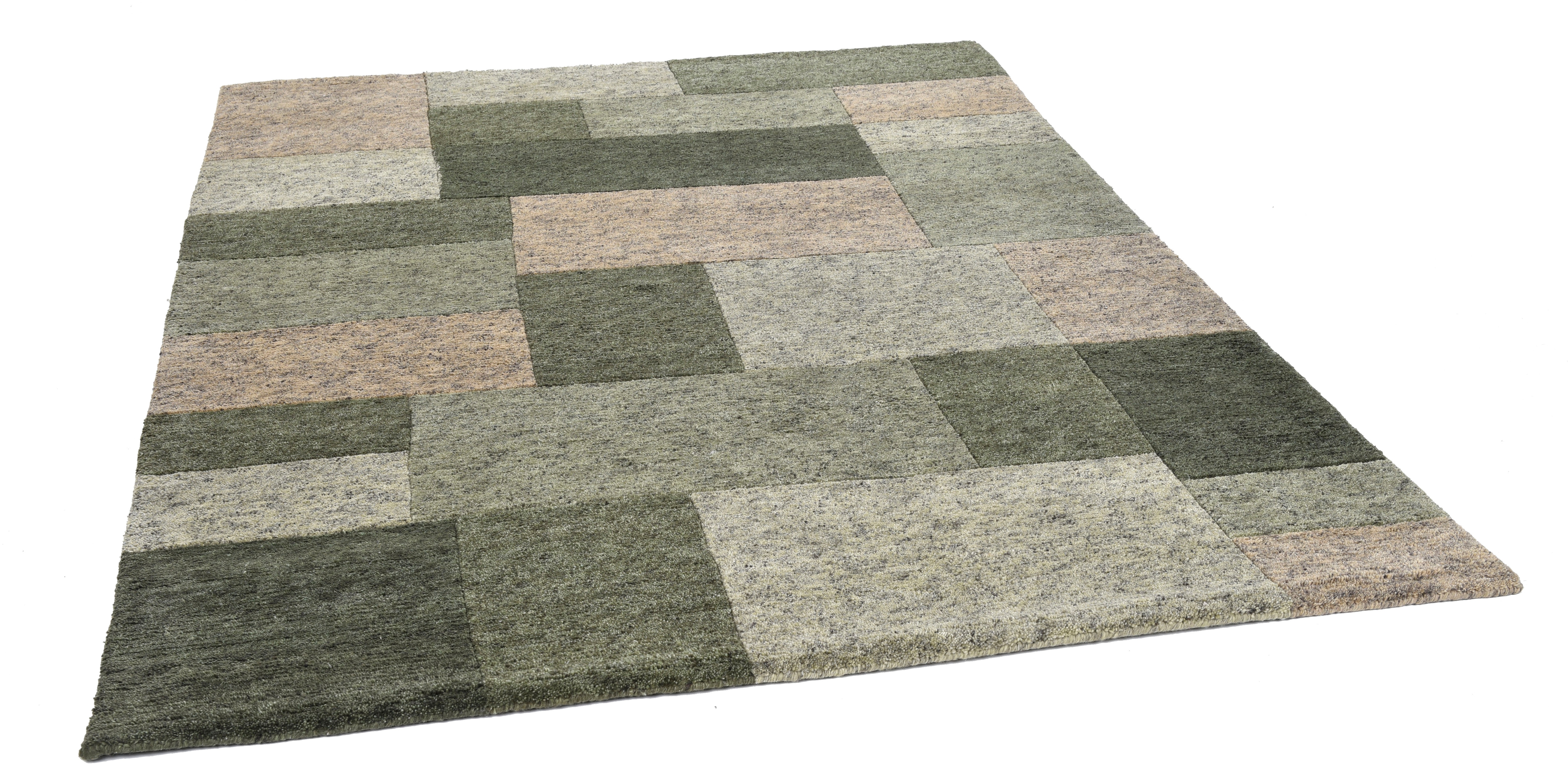 THEKO Wollteppich "Dalas - 7709, handgeknüpft" rechteckig 18 mm Höhe reine Wolle, Patchwork Design, Wohnzimmer