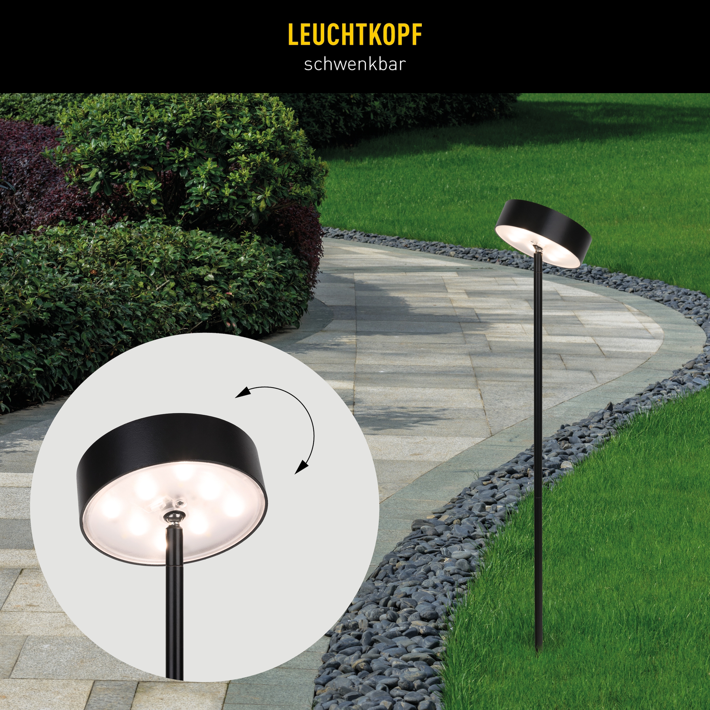 näve LED Solarleuchte »Laupheim« LED-Modul 1 Stk. warmweiß - kaltweiß LED Dekoerdspieß H: 56cm, schwarz, CCT, Schiebeschalter, Schirm rund