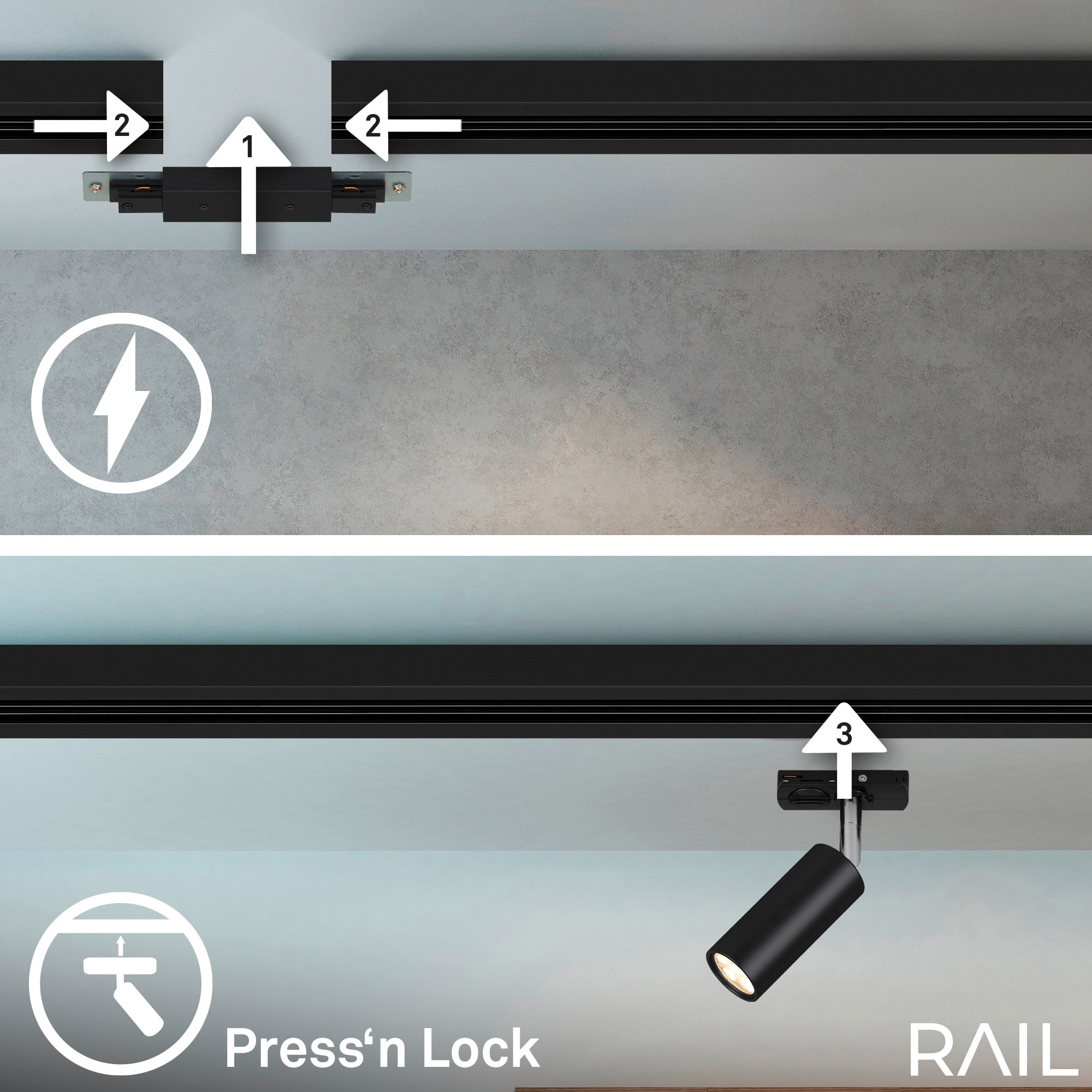 Briloner Leuchten Schienensystem-Sets »RAIL« LED-Board 7 Stk. Schienensystem Rail 1,5 m Schwarz 4,5W Decke Wohnzimmer Büro Küche