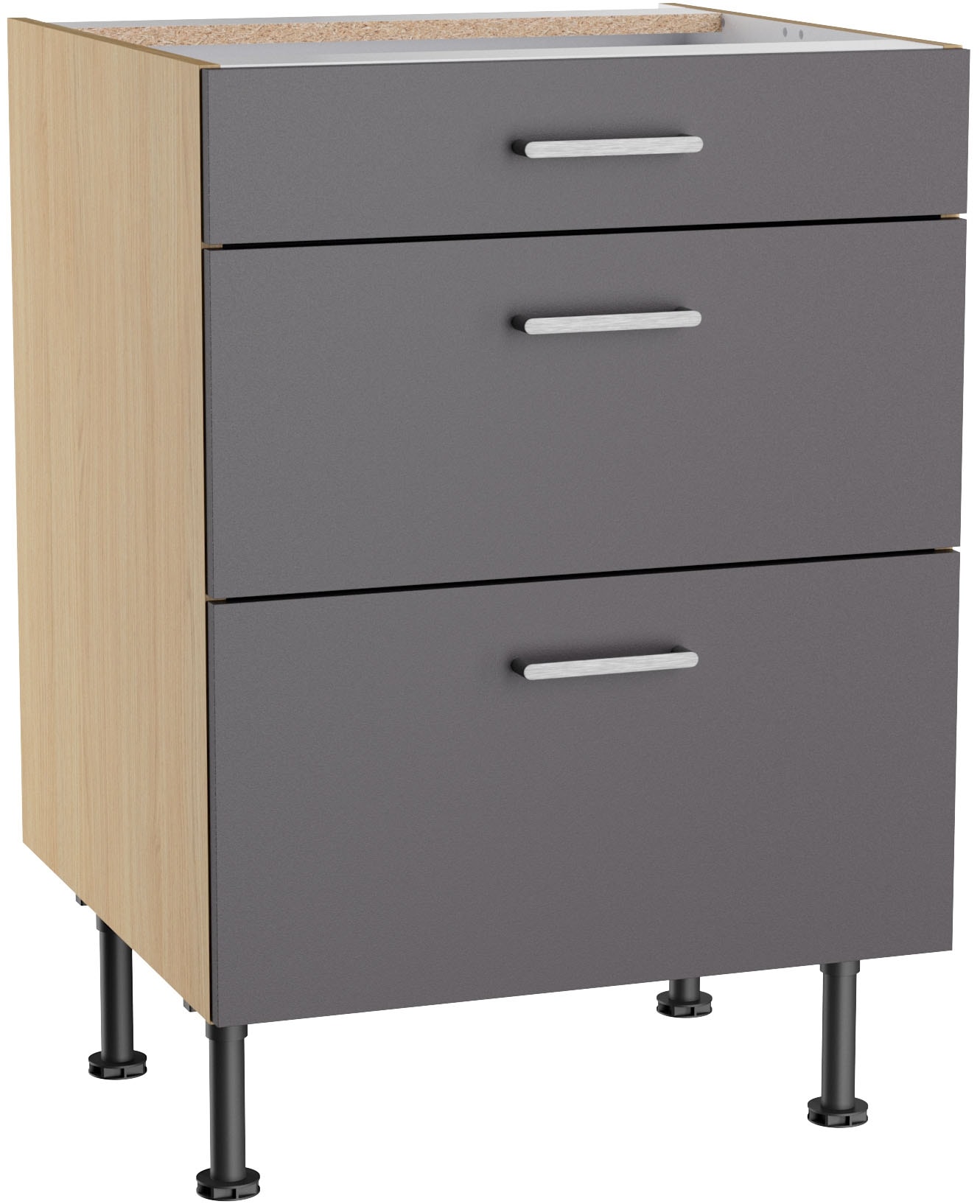 KOCHSTATION Unterschrank "KS-Lucy" Breite 60 cm, 1 Schubkasten, 2 Auszügen, Soft-Close, verstellb. Füße