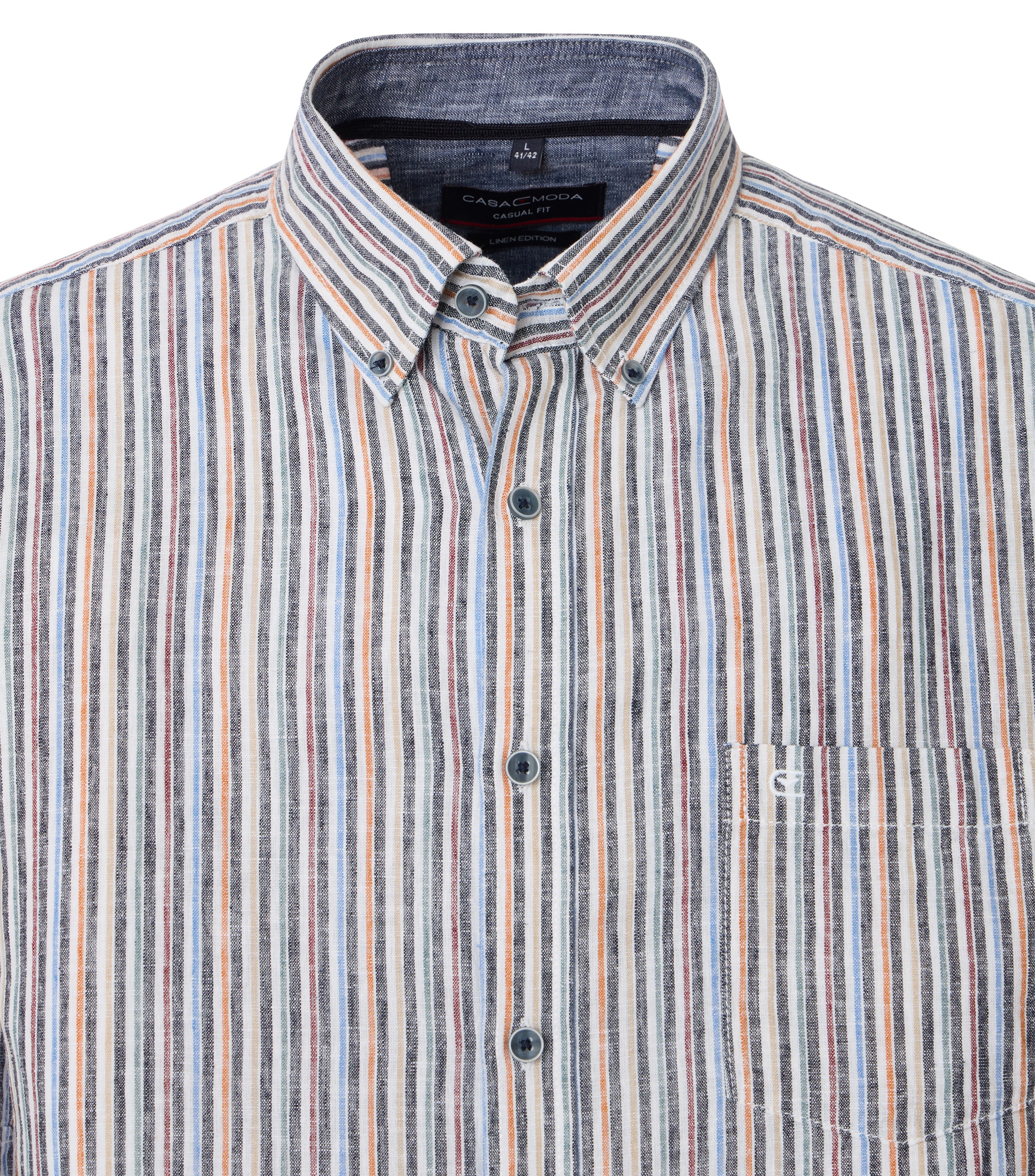 CASAMODA Linen Short Sleeve Shirt Striped Blue 3XL 8