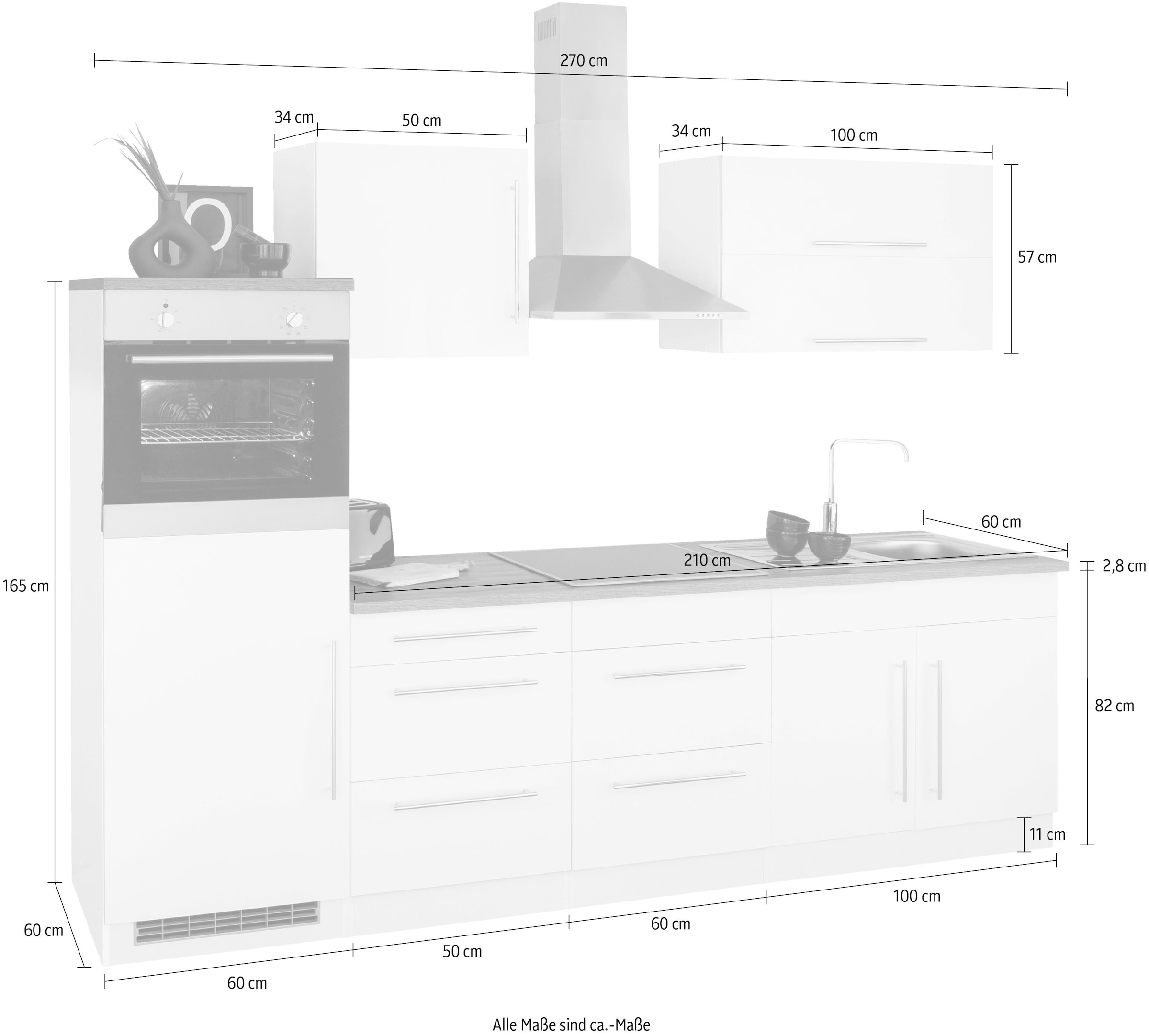 HELD MÖBEL Küchenzeile »Samos«, BAUR mit | bestellen E-Geräten, Breite 270 cm