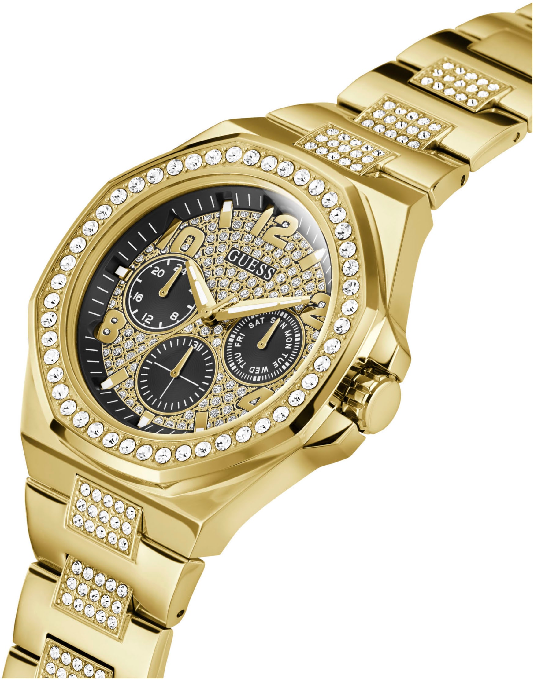 Guess Multifunktionsuhr »EMPIRE«, Quarzuhr, Armbanduhr, Herren, Datum, 12/24-Std.-Anzeige,Kristallsteine