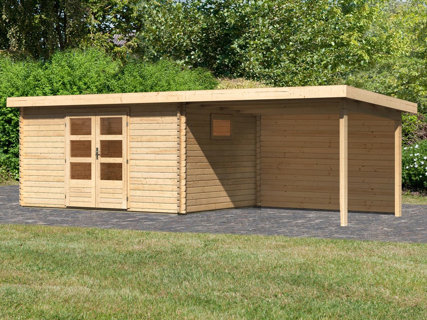 Karibu Gartenhaus »Trittau 5«, mit Anbaudach und Rückwand