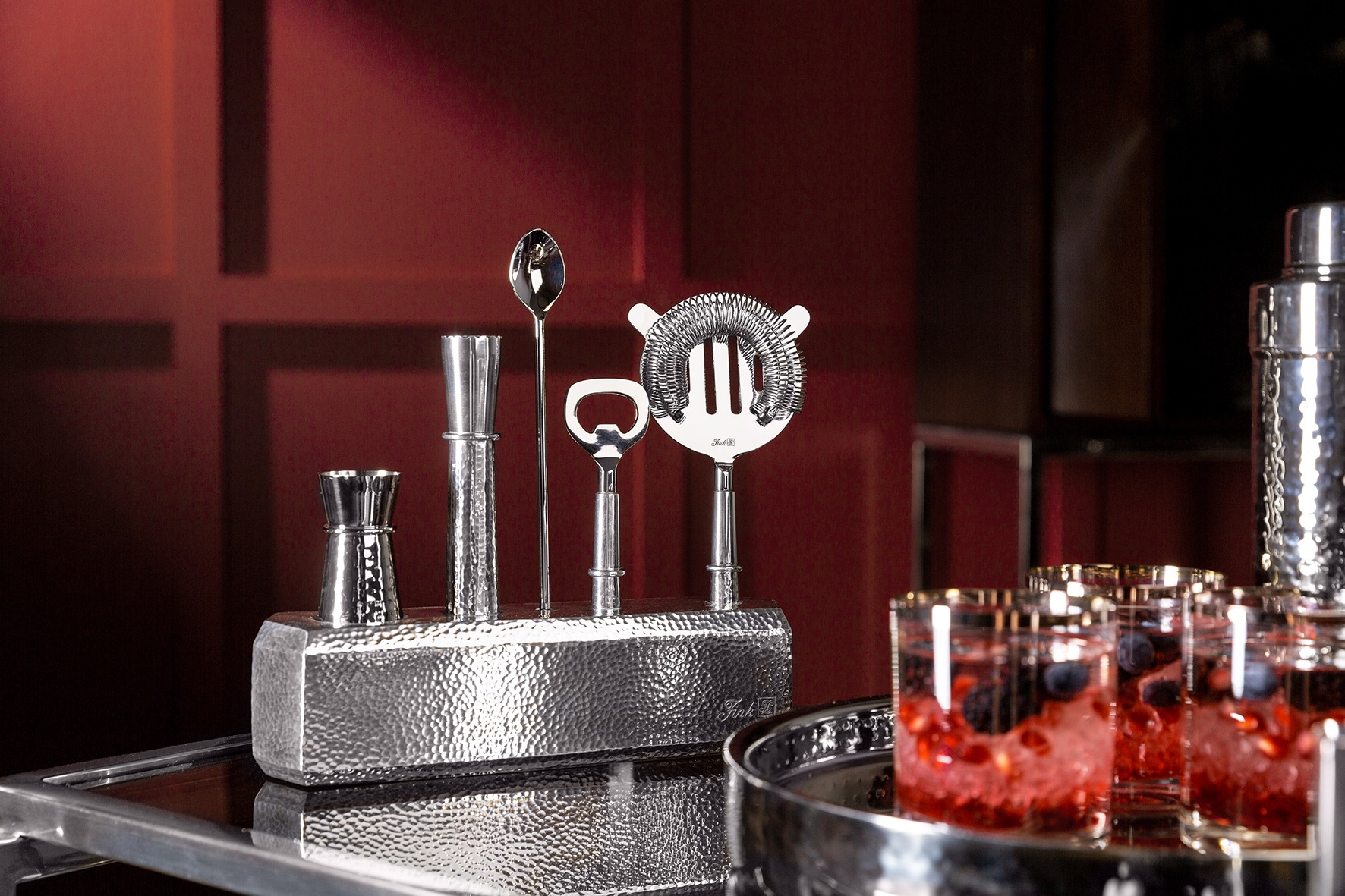 Fink Cocktail-Set "NASSAU, Barzubehör, silberfarben" mit feiner Hammerschla günstig online kaufen
