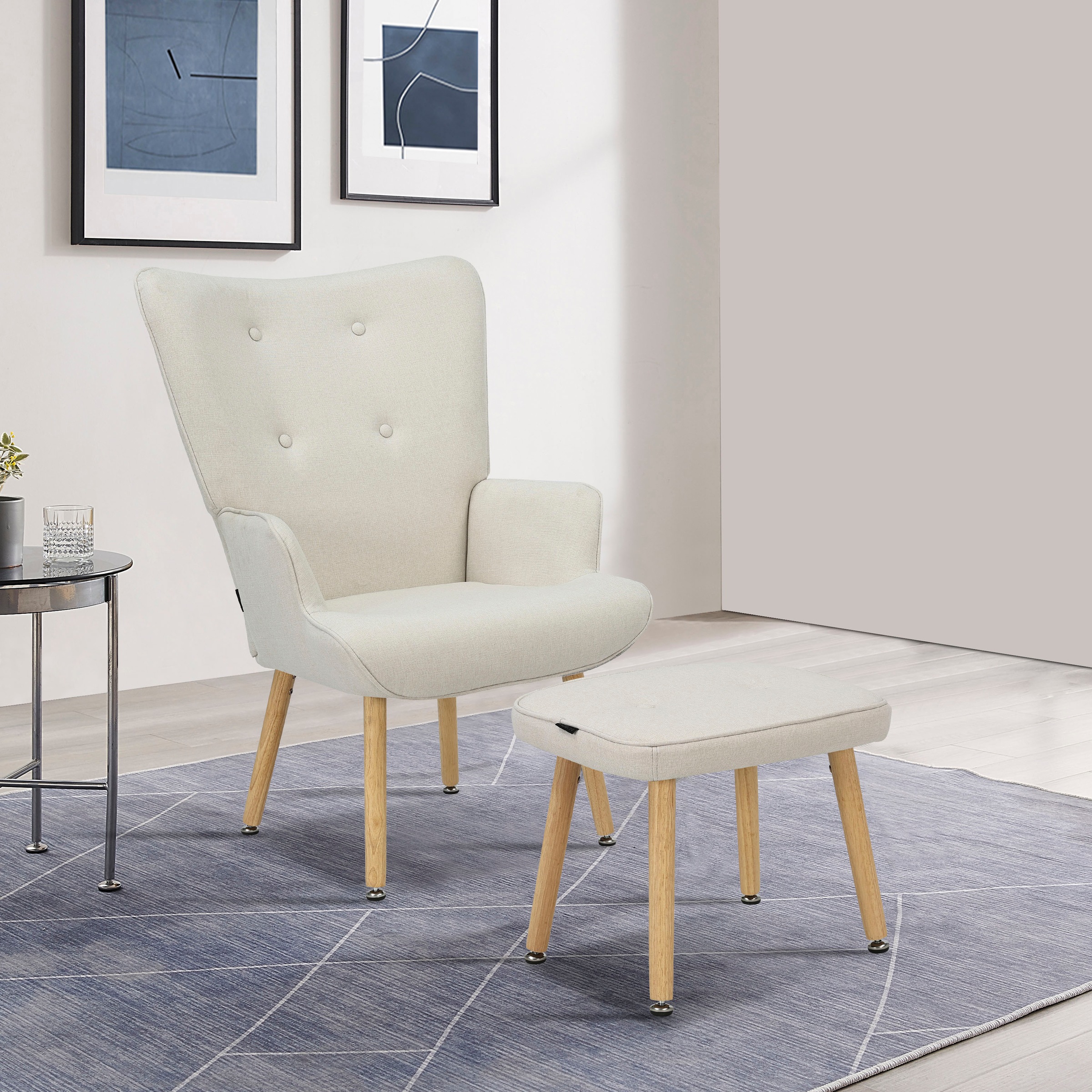 OTTO home Ohrensessel "PERHAM, Sessel mit Hocker im Set, Knopfheftung, Mass günstig online kaufen