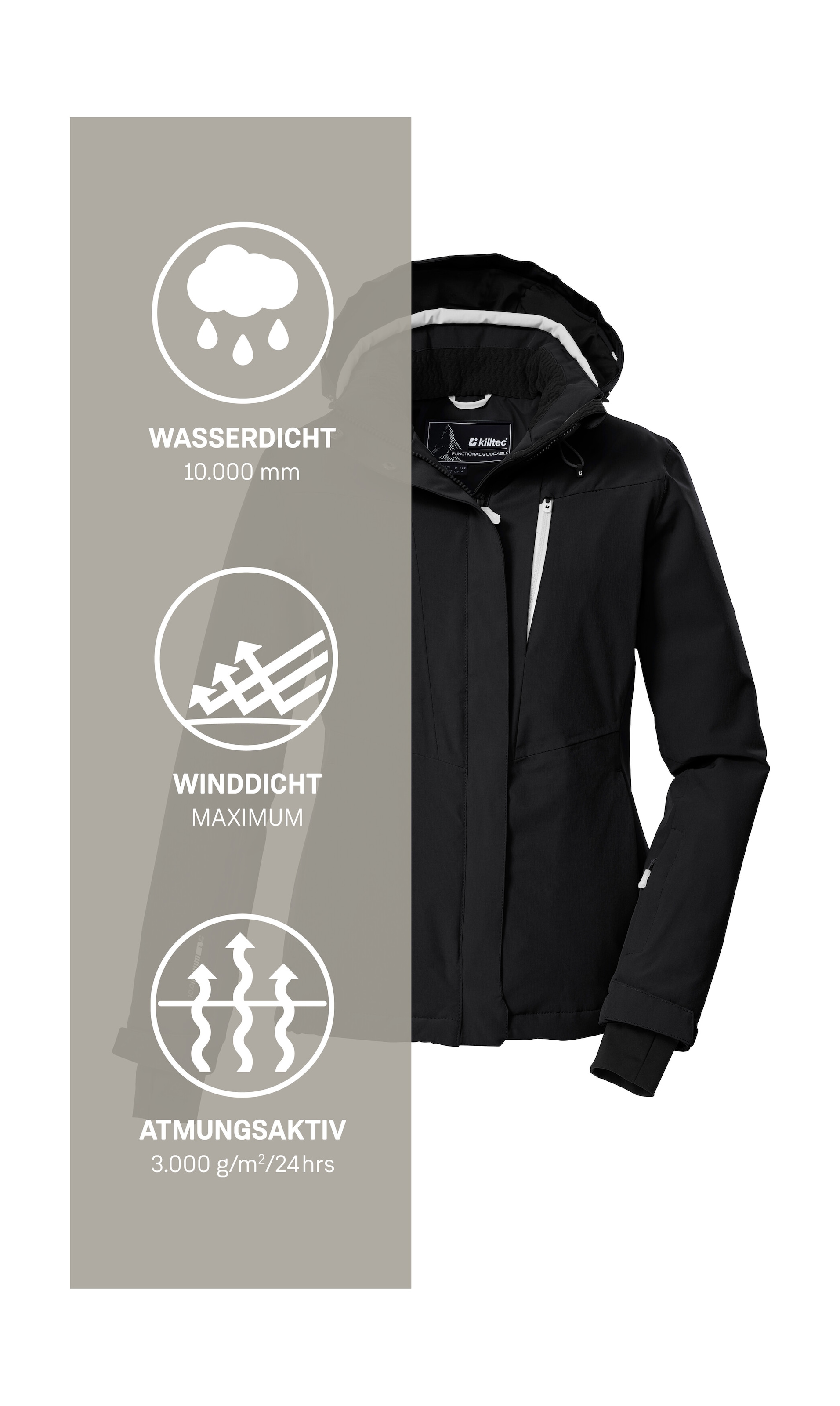 Killtec Skijacke »KSW 25 WMN SKI JCKT«, Atmungsaktive, wasserdichte Skijacke mit abnehmbarer Kapuze