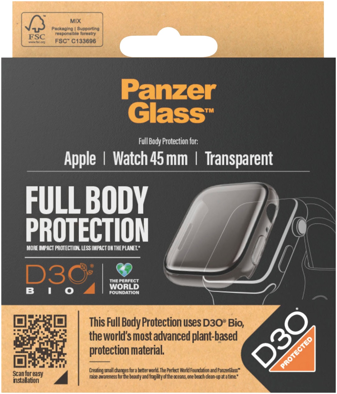 PanzerGlass Displayschutzglas »Displayschutz Full Body Apple Watch Series 9«, für Apple Watch 9 45mm, (1 St.), Kratz-& Stoßfest, Antibakteriell, mit D3O