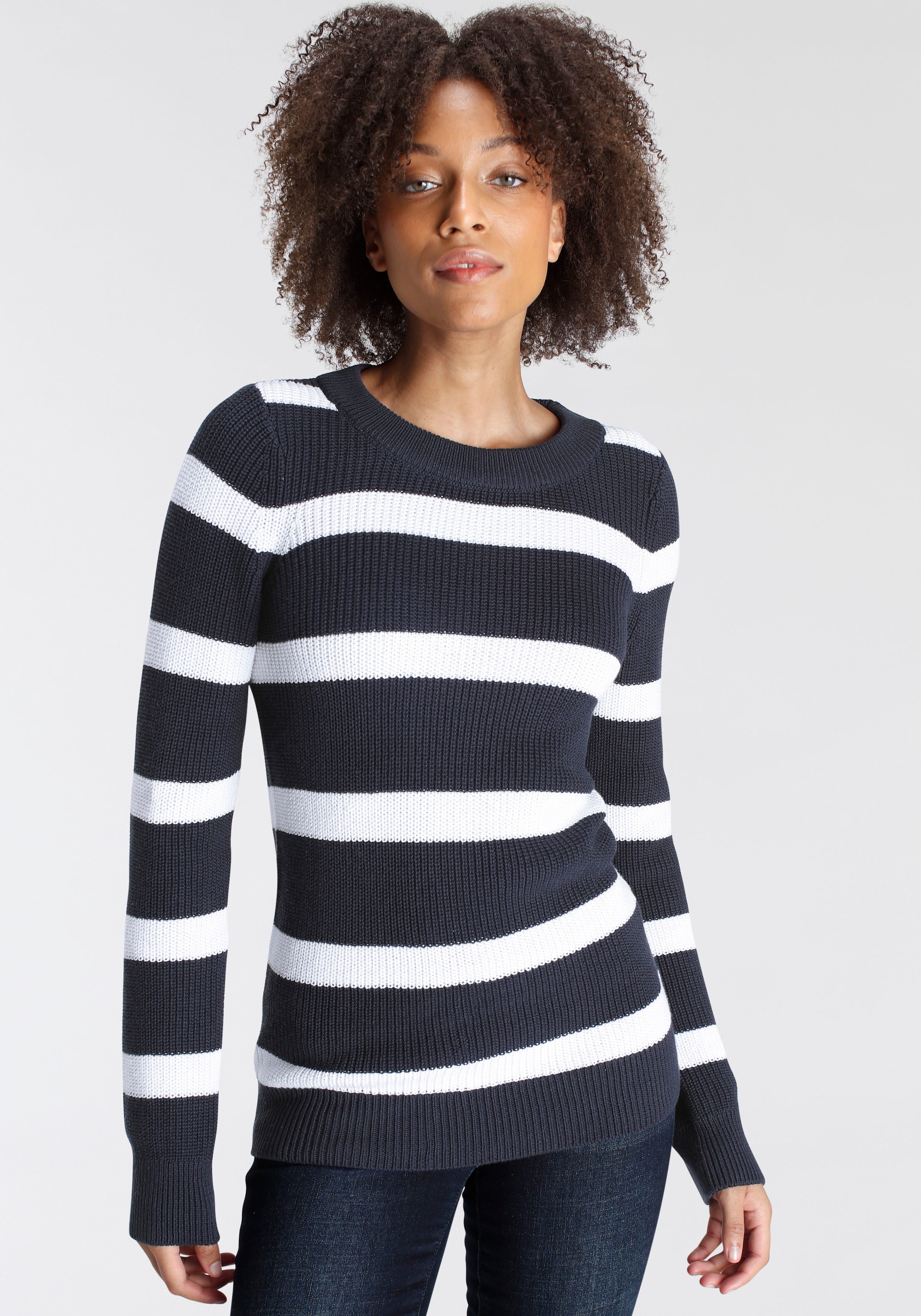 Arizona Rundhalspullover aus Grobstrick im Streifendesign günstig online kaufen