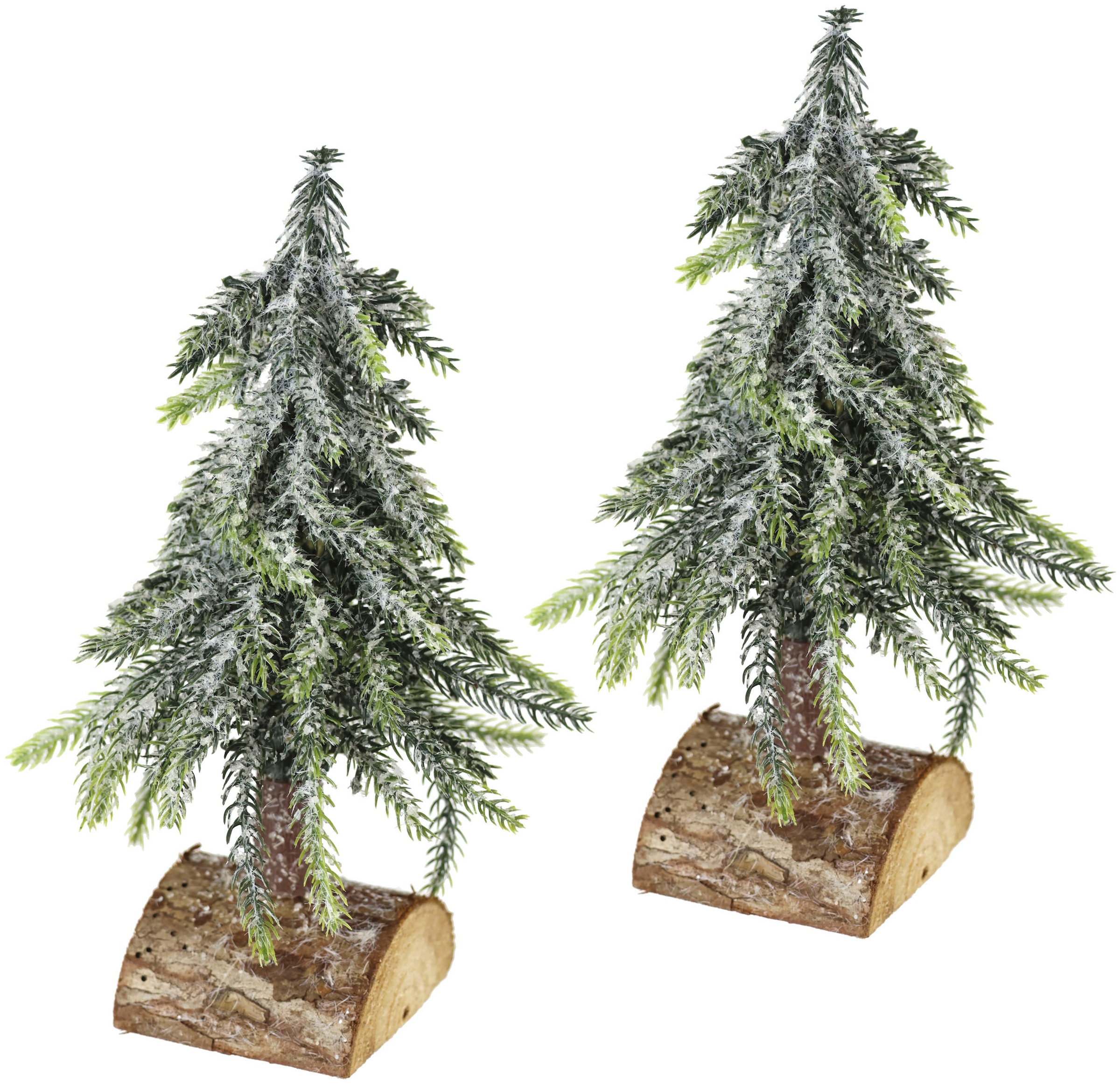 I.GE.A. Dekobaum "Weihnachtsdeko, Weihnachtsbaum", Künstlicher mini Tannenbaum geeist auf Holzsockel 25 cm