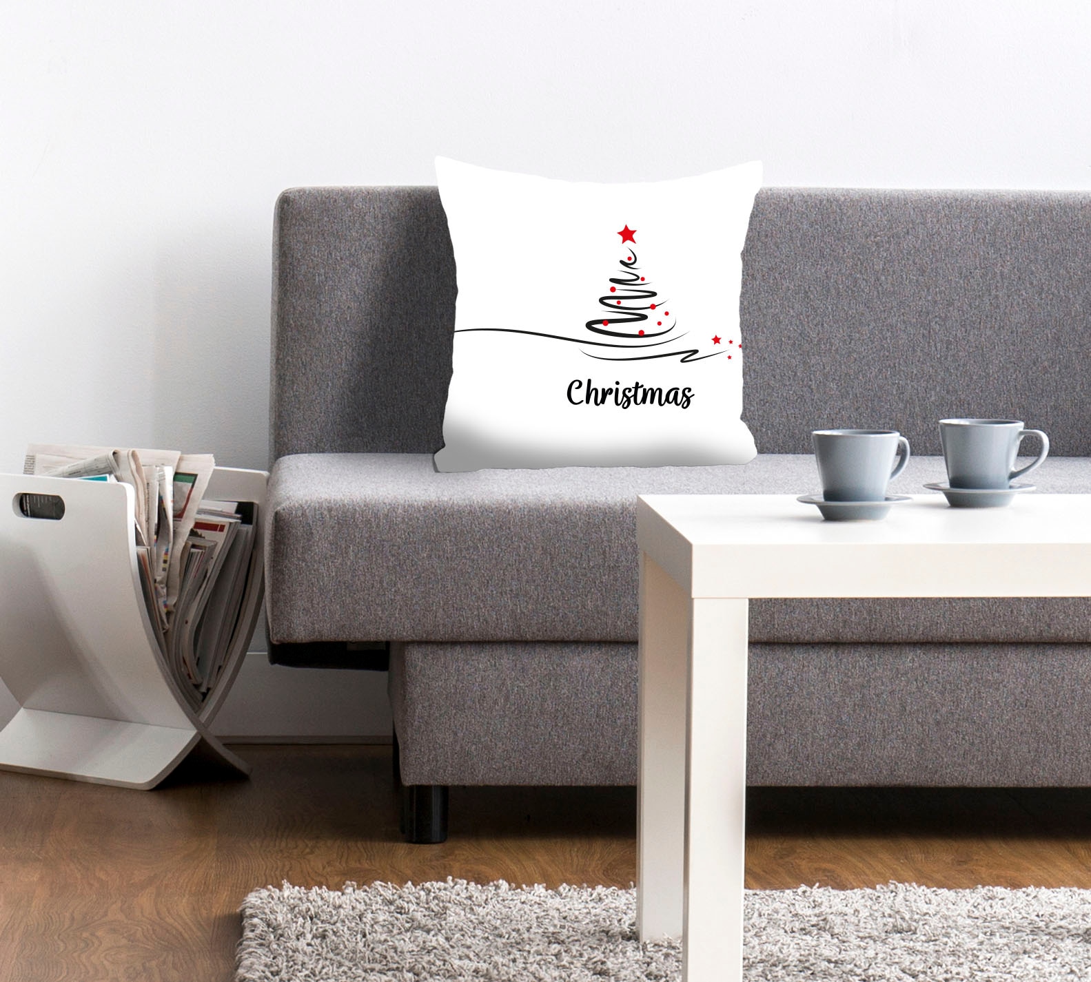 queence Dekokissen »Matteo«, Kissenhülle,Christmas Schriftzug,Weiß,Tannenbaum,Weihnachtsmotiv