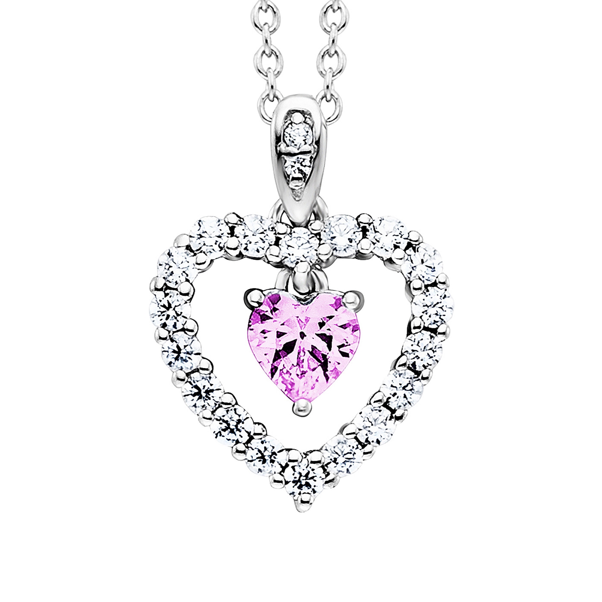 Julie Julsen Kette mit Anhänger »925 Silber rhodiniert Herz Zirkonia weiß rosa«