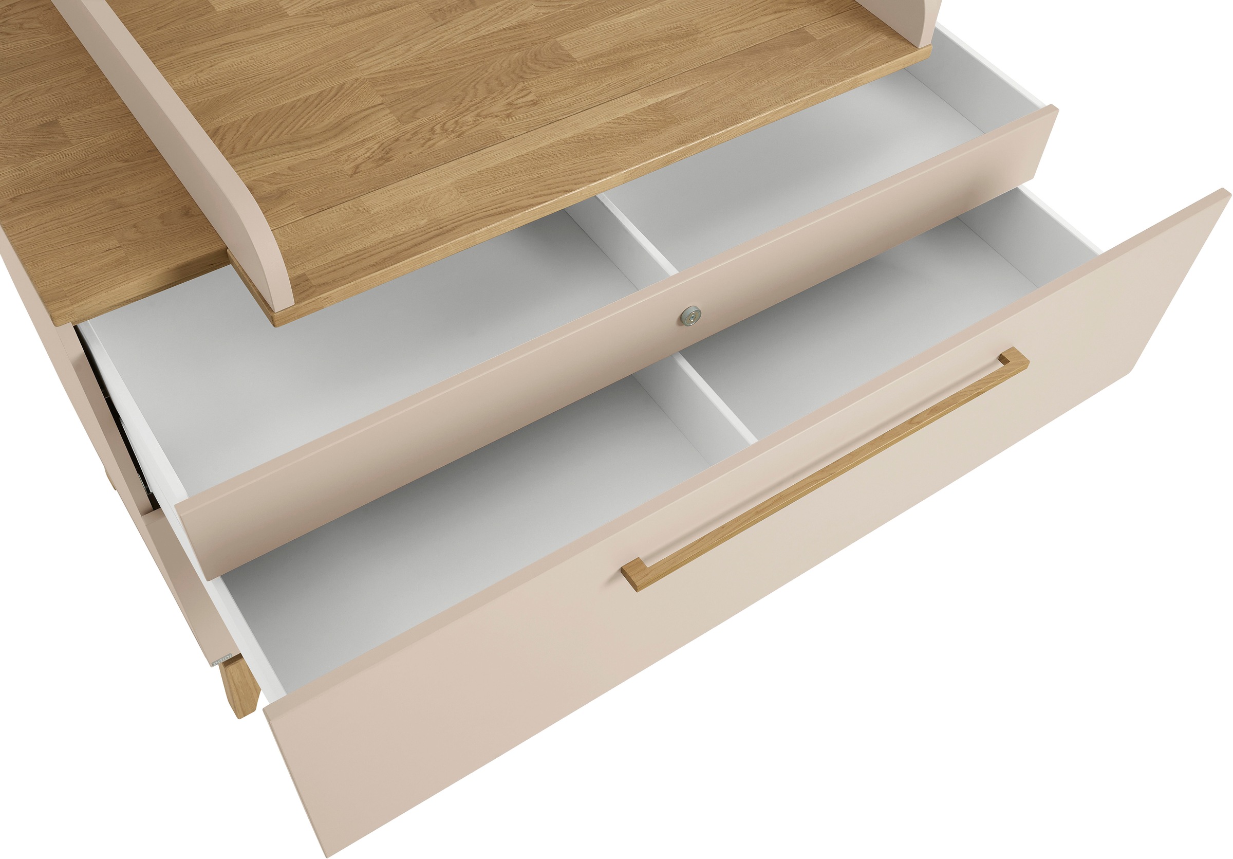 PAIDI Wickelkommode »STIENE in Beige mit Eiche Massivholz, inkl. Wickelaufsatz, Spar-Set« bis 50 kg 2 Schubladen mit Soft-Close, 123 cm Breite, hochwertiger Wickeltisch 123 cm